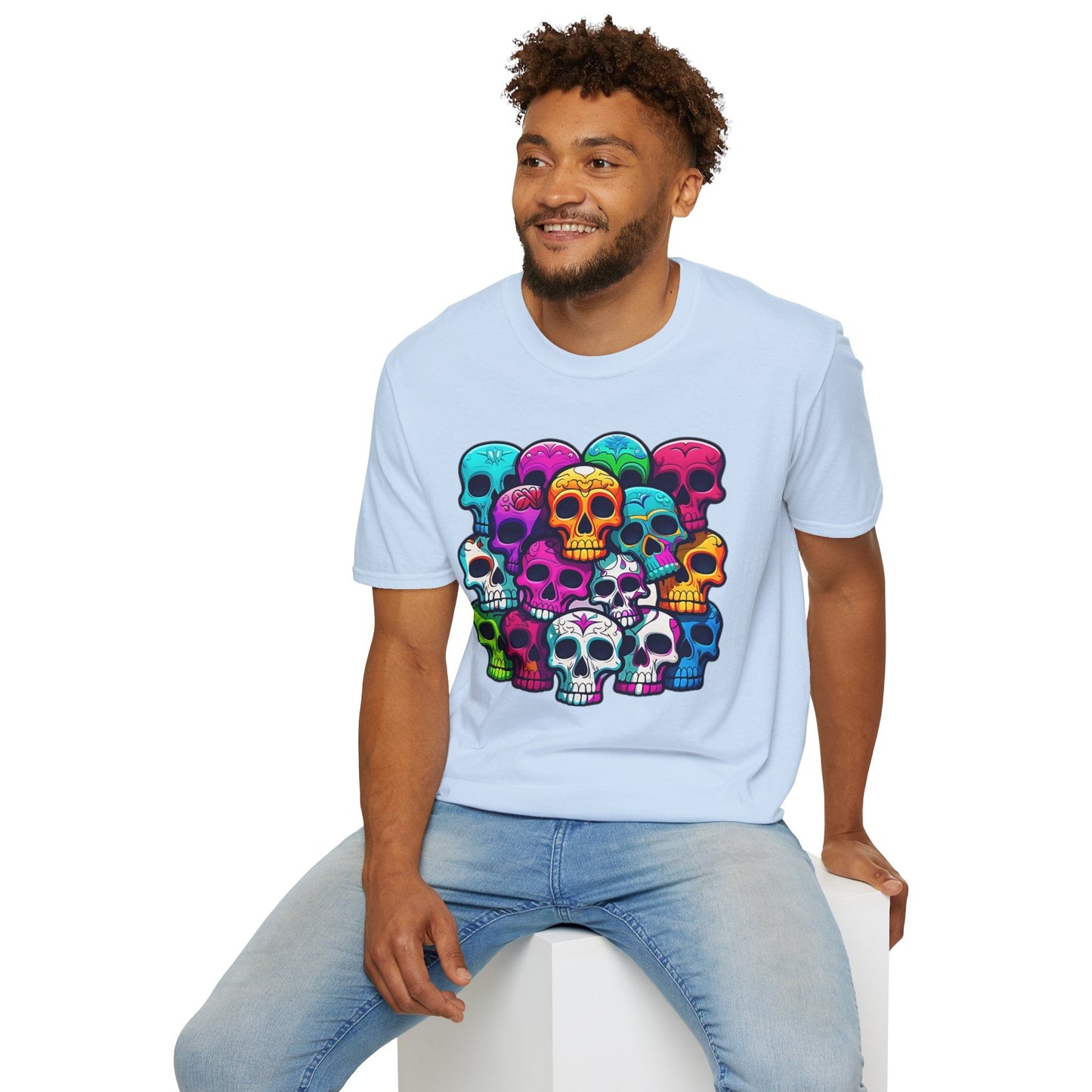 Unisex Skull Tee Shirt With Skeleton Design Gildan Softstyle 64000 100 Percent Ring Spun Cotton