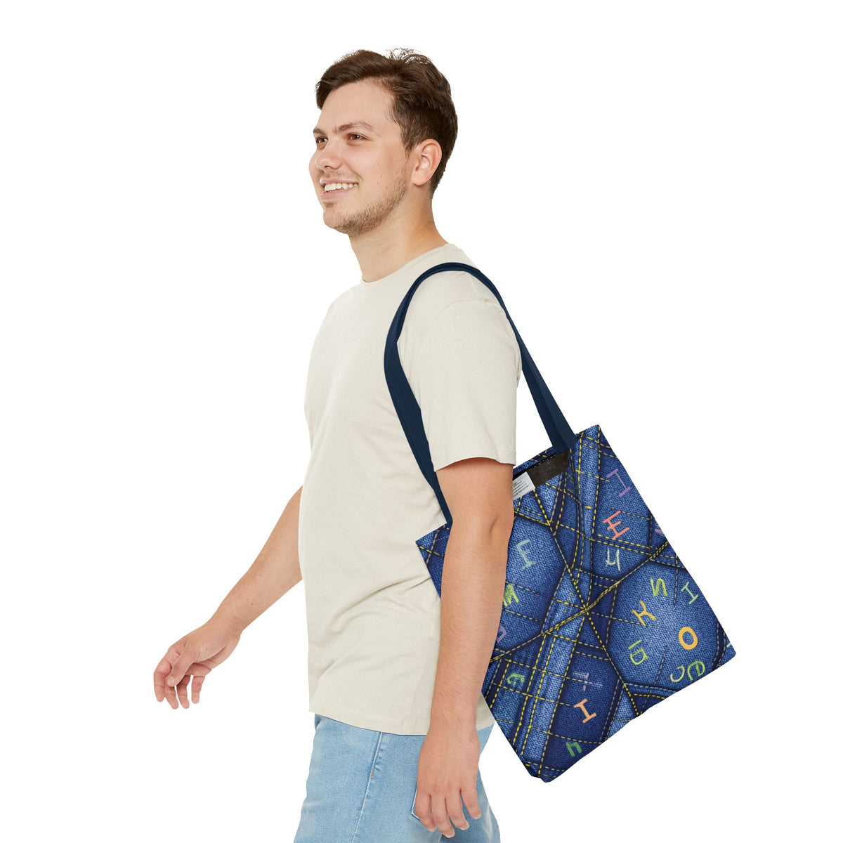 Denim Fabric Imitation Print Unisex Canvas Bag Poly Spun 3 Sizes Tote Bag 187-6