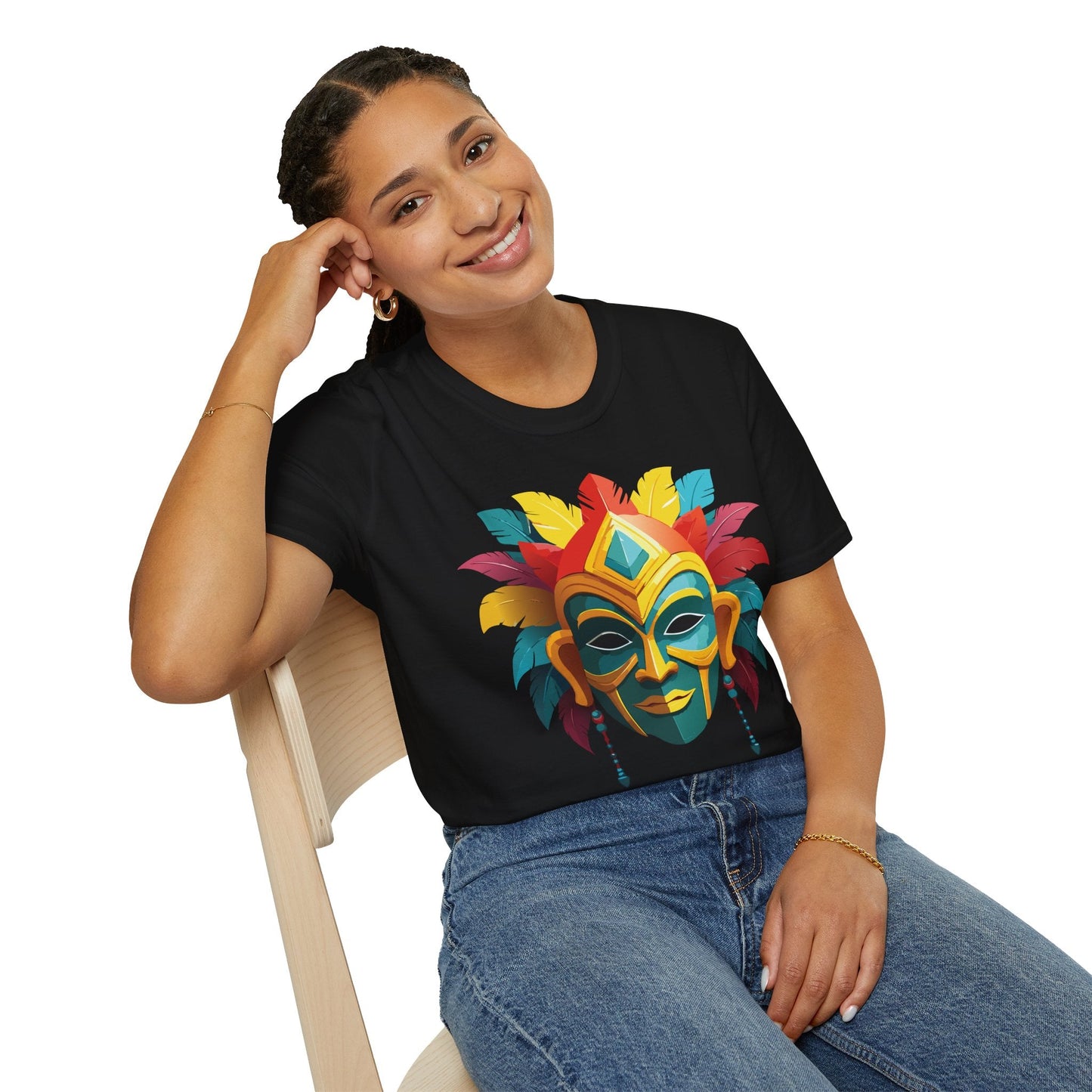 Unisex Mask Tee Shirt Gildan Softstyle 64000 Cotton Masquerade Design For Everyday Wear