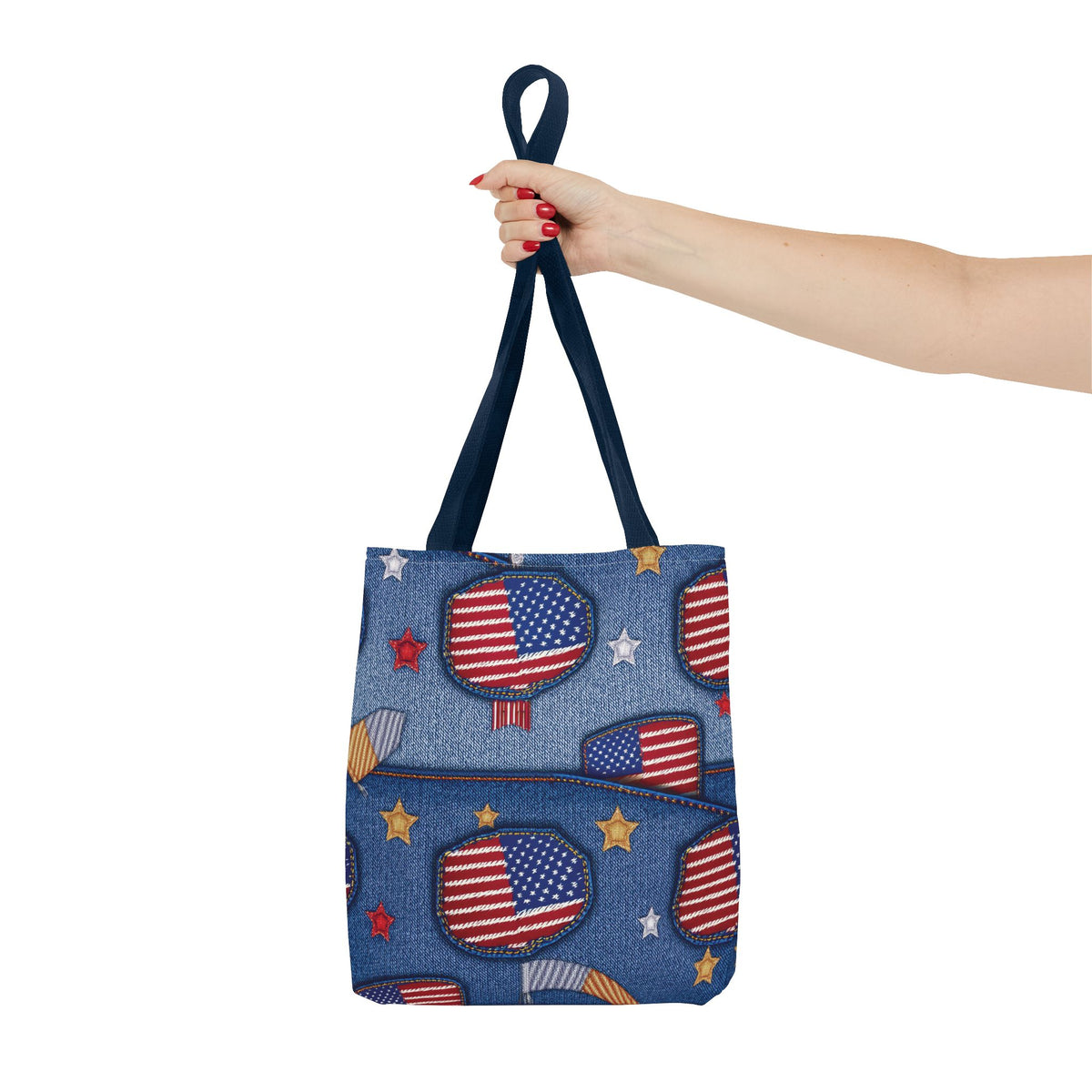 4th of July Graphic Denim Fabric Imitation Print Unisex Canvas Bag Poly Spun 3 Sizes Tote Bag 200-12