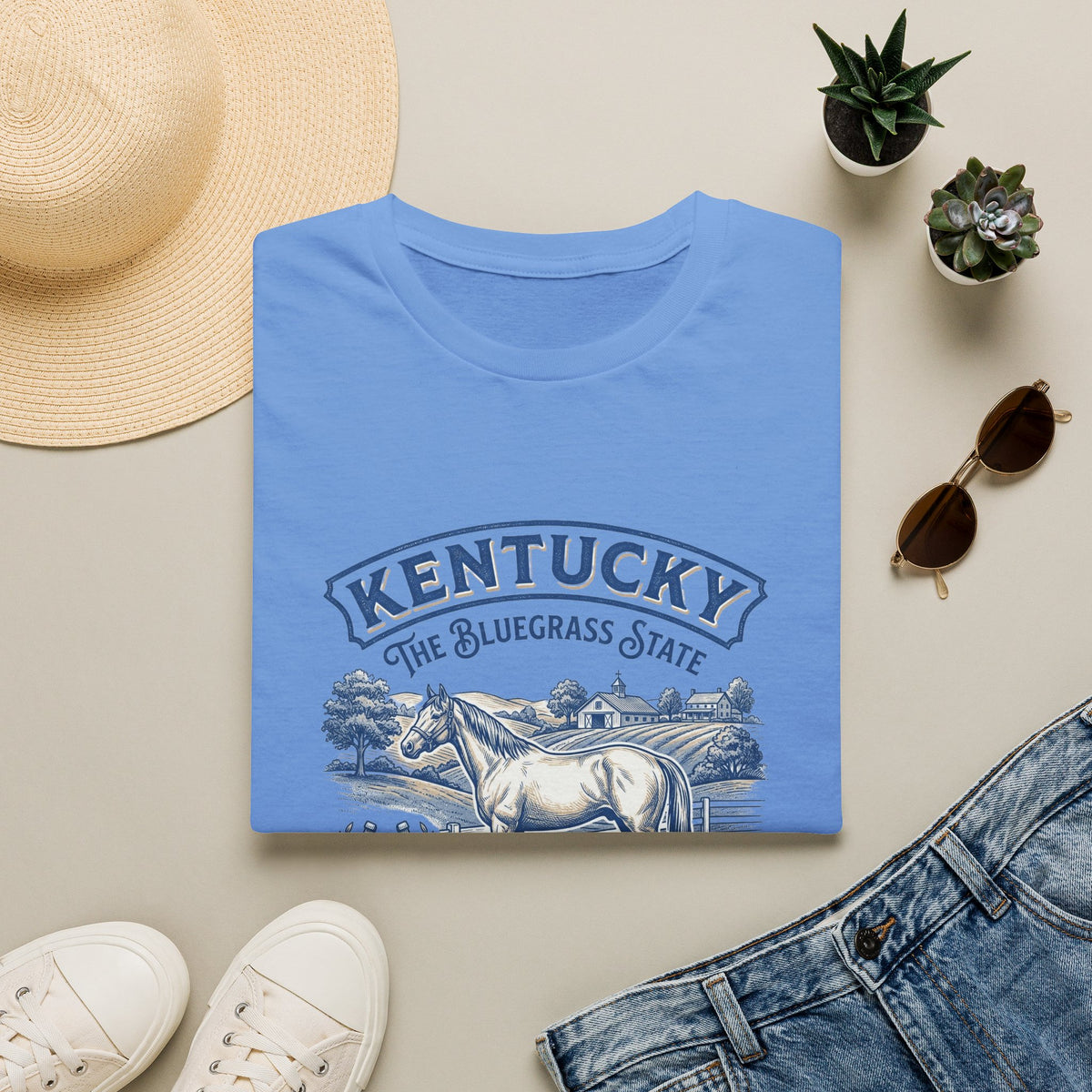 Kentucky Horse & Bluegrass State Travel Tourist Graphic Design Unisex 100 Cotton Gildan T-Shirt