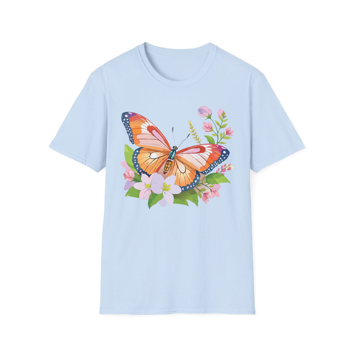 Orange Watercolor Butterfly T-Shirt | Floral Spring Nature Graphic Tee Unisex 100 Cotton Gildan T-Shirt