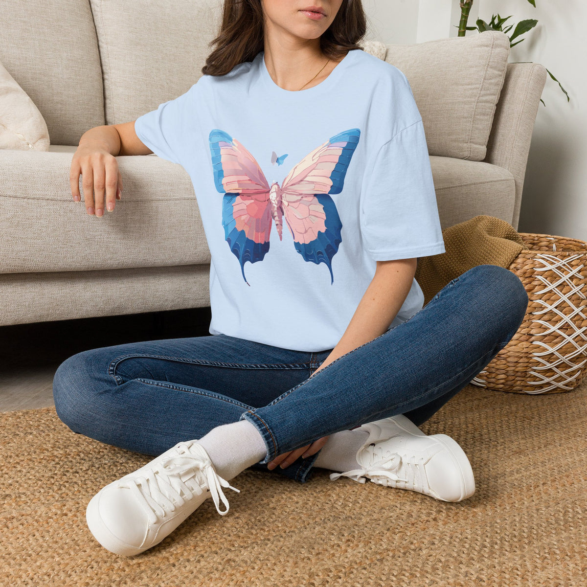 Butterfly Graphic T-Shirt — Pastel Pink & Blue Wing Graphic Tee Unisex 100 Cotton Gildan T-Shirt