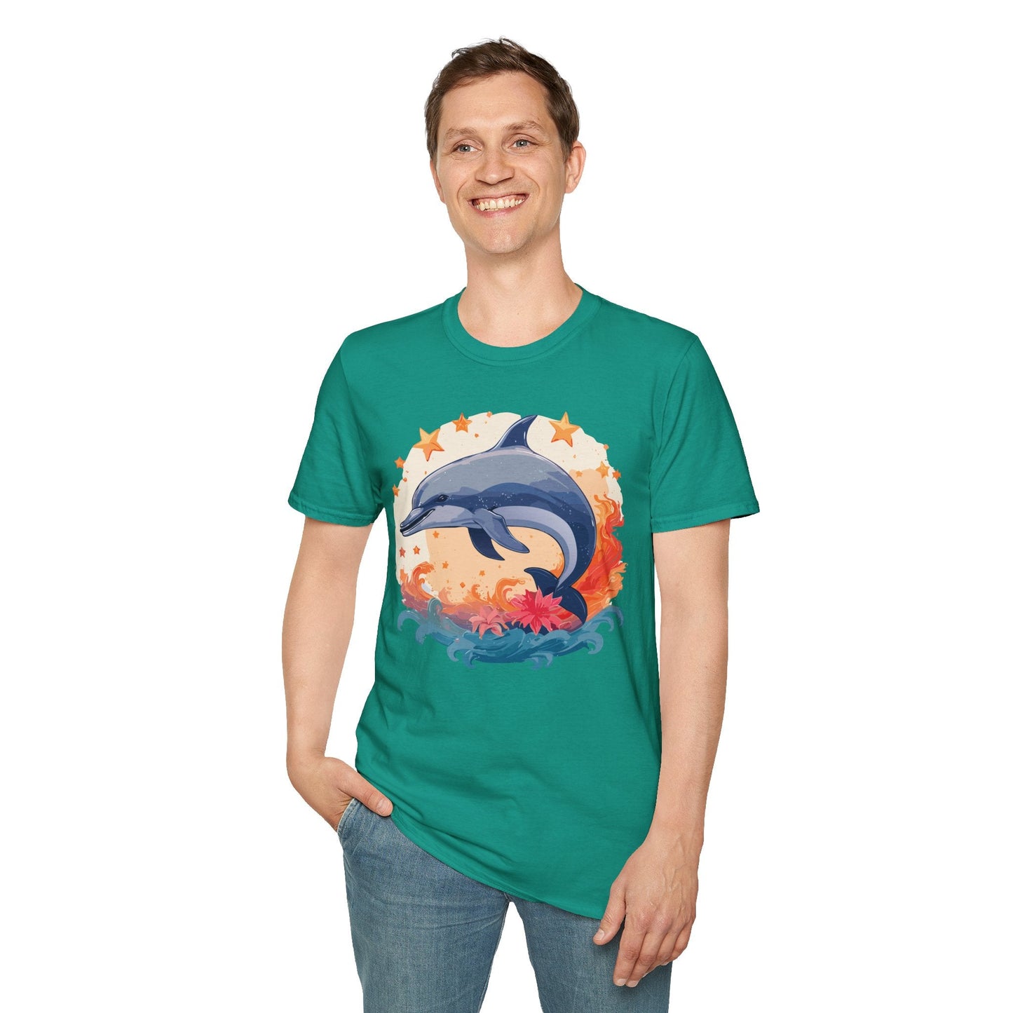 Dolphin Shirt Unisex Tee Gildan Softstyle 64000 100 Percent Ring Spun Cotton Comfort Wear