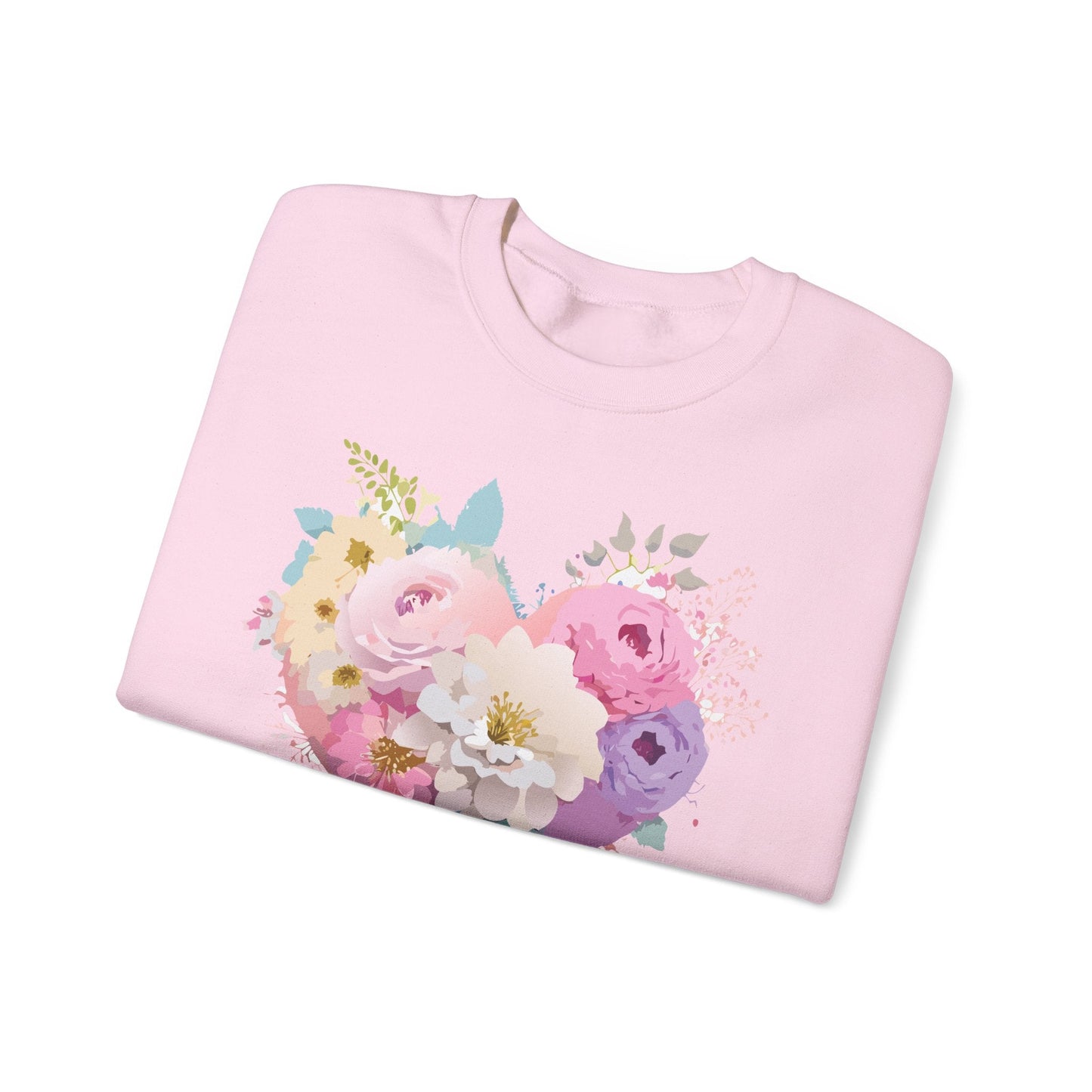 Floral Heart Unisex Crewneck Sweatshirt With Floral Love Valentines Day Design Premium Heavy Blend