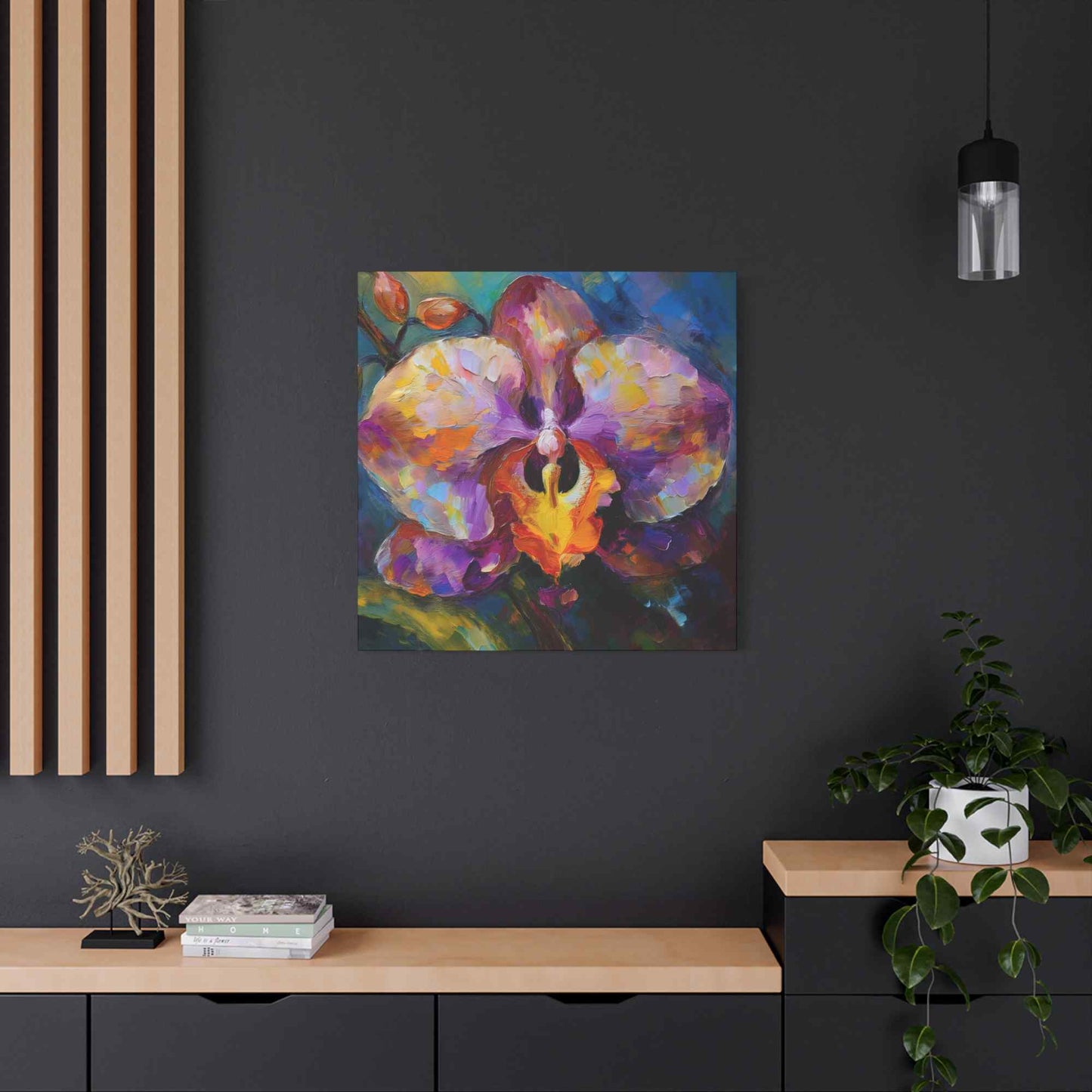 Purple Orchid Print Canvas, Floral Oil Paint Print 20x20, 24x24, 30x30, 32x32, 36x36 Art Design Pine-Wood Inner Frame MC-130