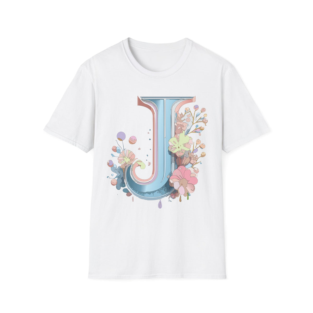 Floral Letter J T-Shirt | Pastel Monogram Initial Tee