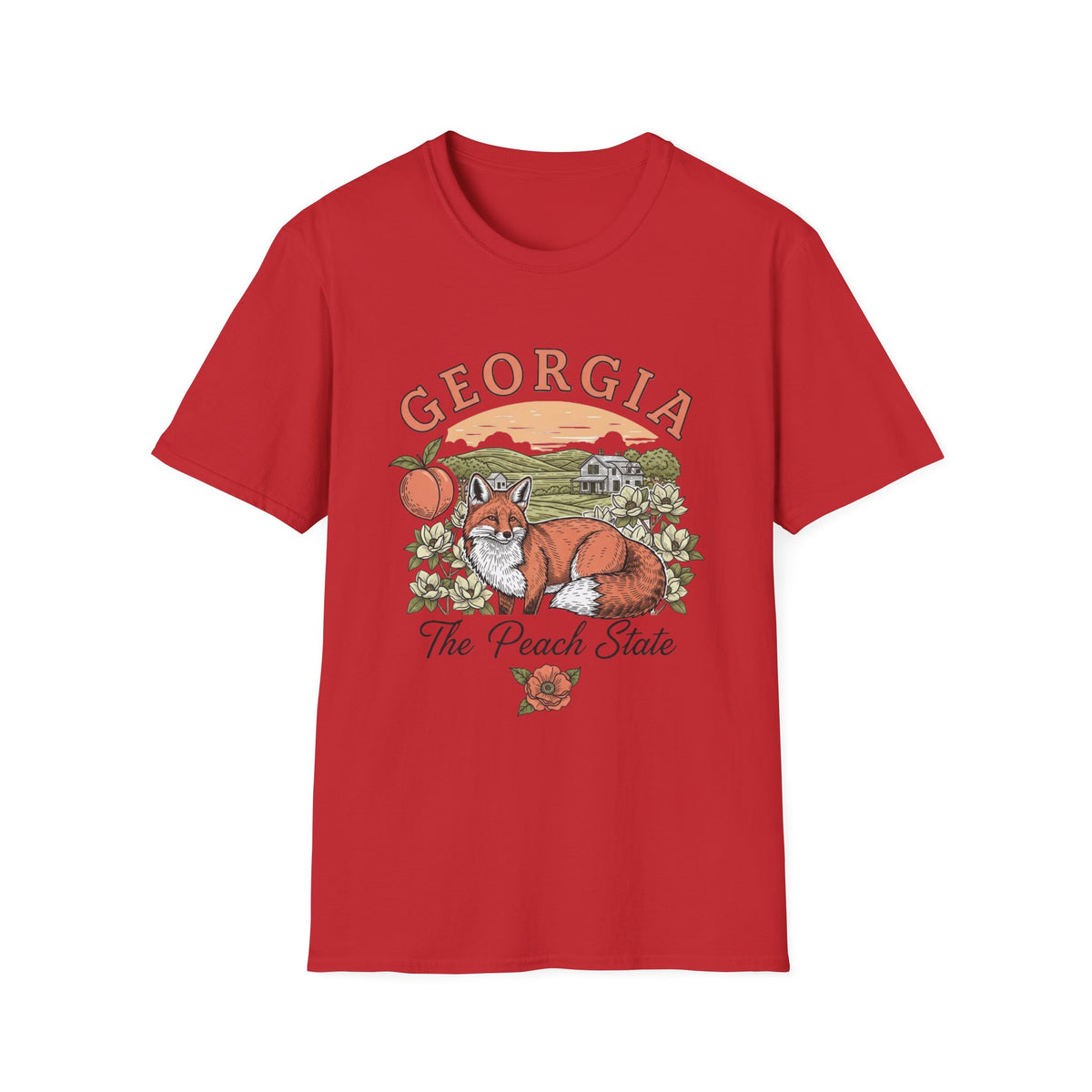 Georgia Fox T-Shirt — The Peach State Vintage Fox Graphic Travel Tourist Graphic Design Unisex 100 Cotton Gildan T-Shirt