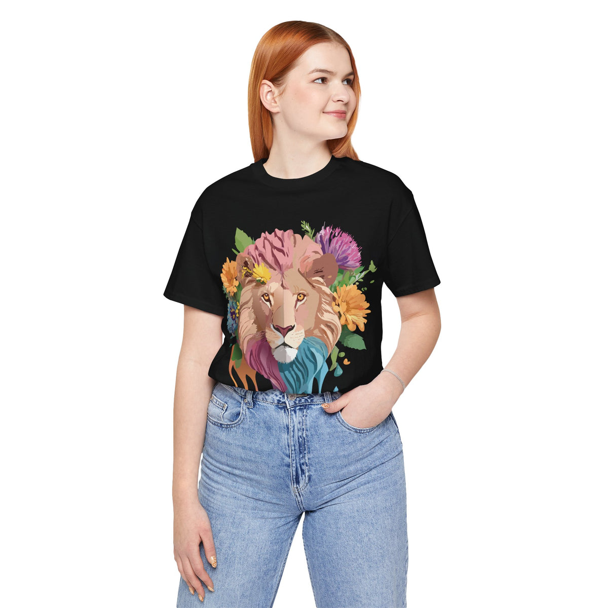 Lion Graphic Unisex Cotton Bella+Canvas Tee with Art Animal Design e45