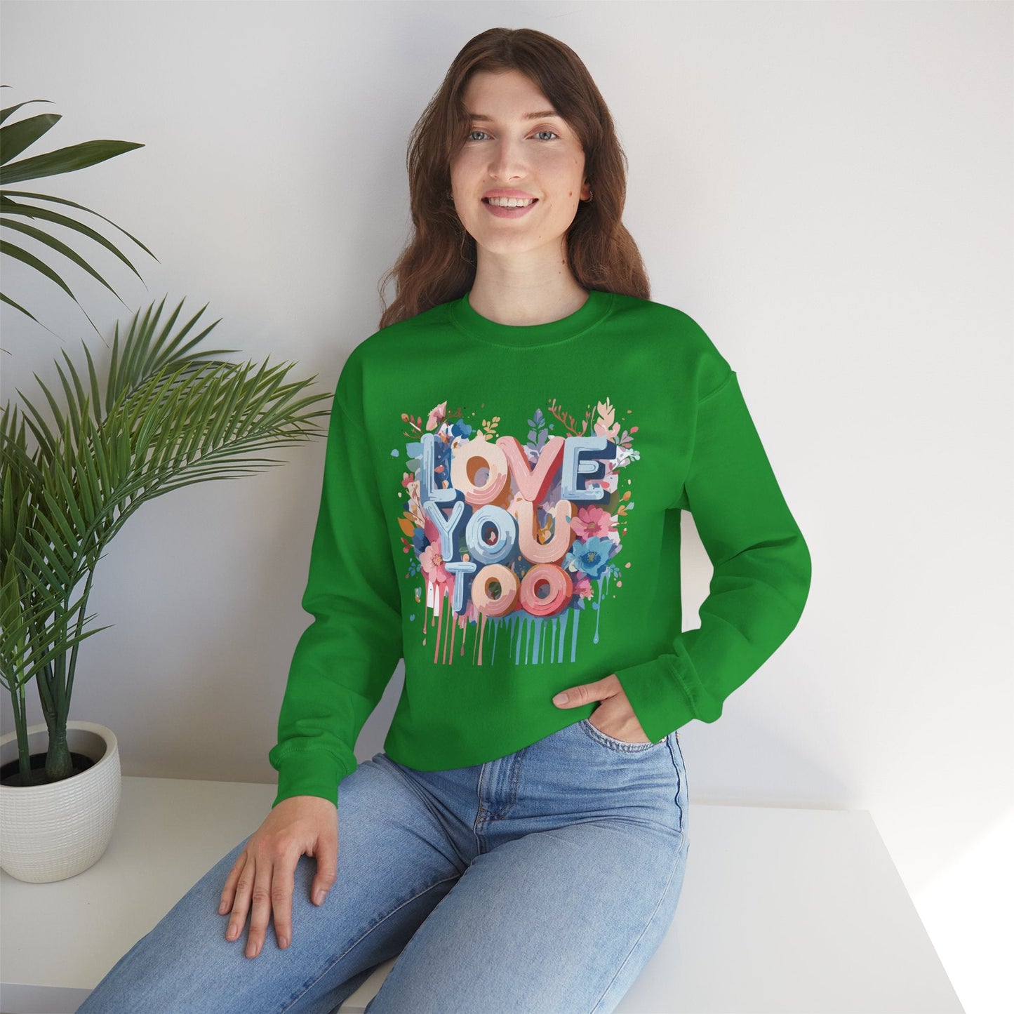Floral Love Sweatshirt Unisex Valentine Day Crewneck 50 50 Cotton Polyester Cozy Warm Heavy Blend
