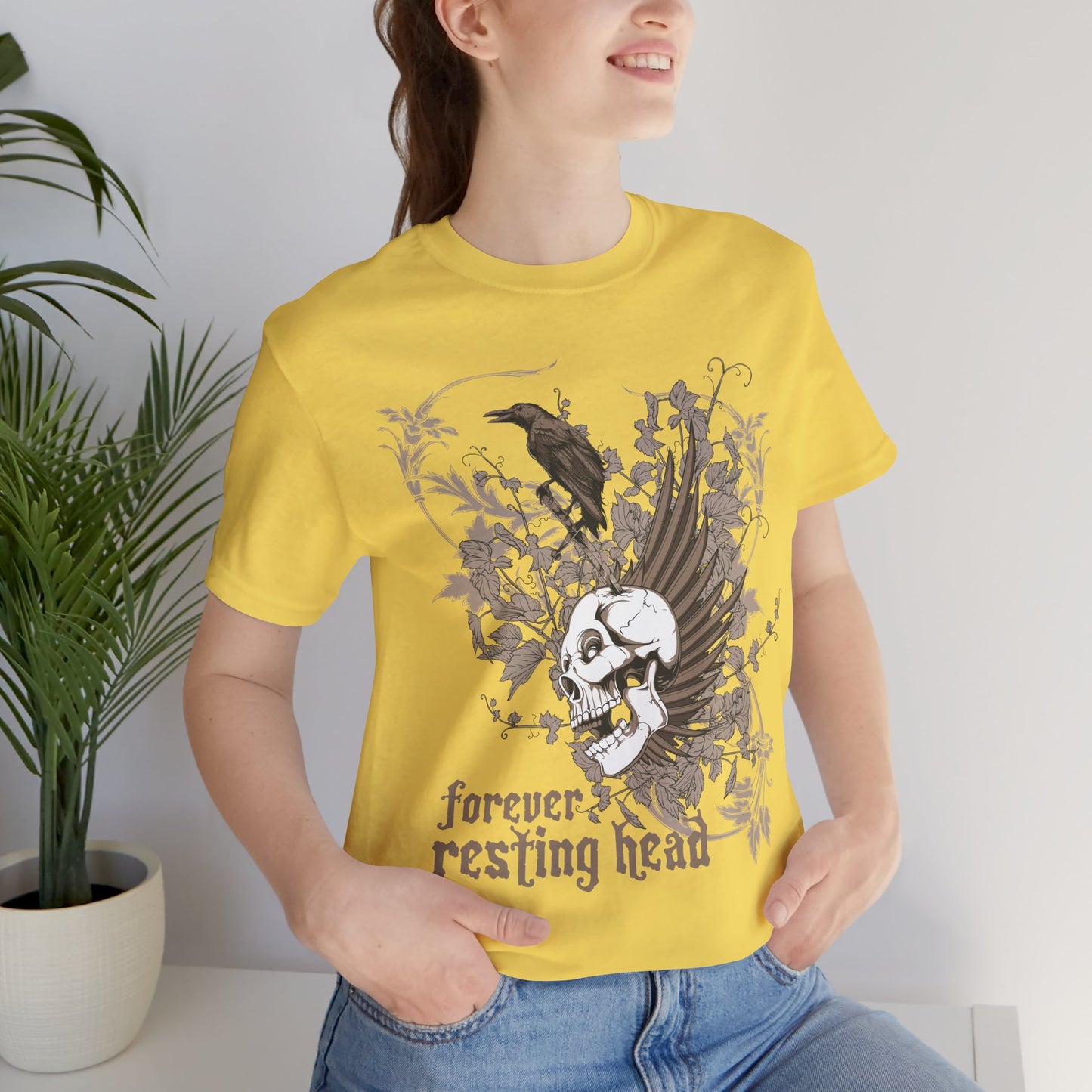 Forever Resting Head Tee, Edgy Graphic Shirt, Music T-Shirt, Gothic Tees, Skull Shirt, Art Design Tee, Skull Graphic Top