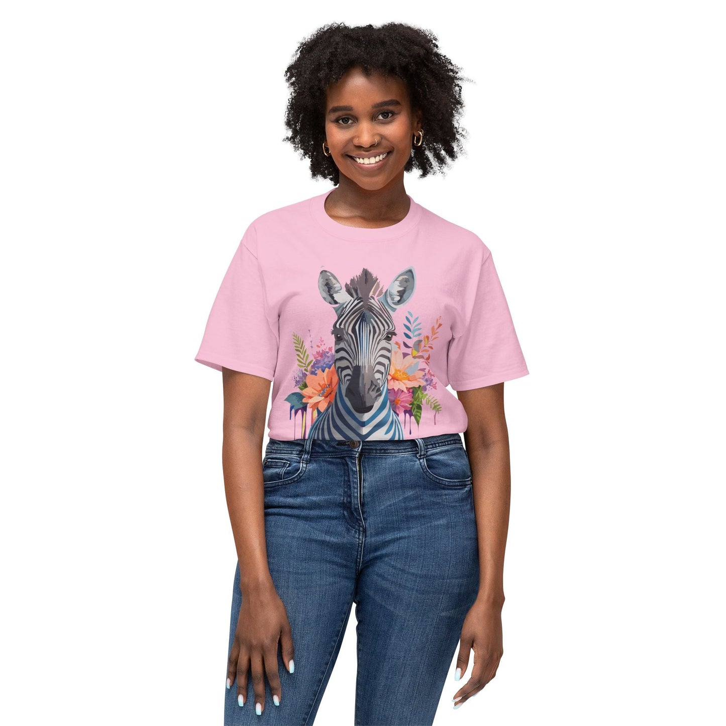 Unisex Zebra Art Print T Shirt HD Cotton Tee Floral Design Made In USA Premium Comfort Breathable
