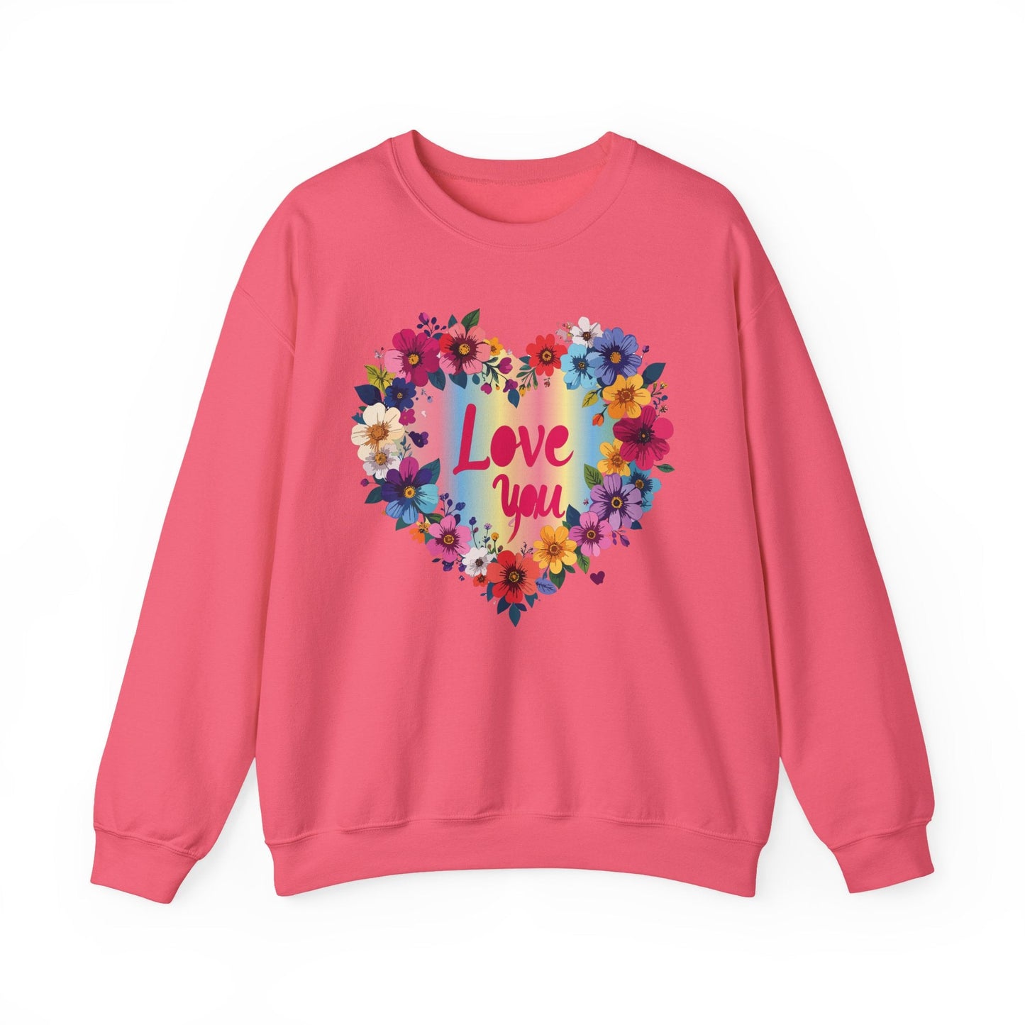 Valentines Day Floral Heart Sweatshirt Unisex Crewneck Floral Love You Gildan 18000 Heavy Blend