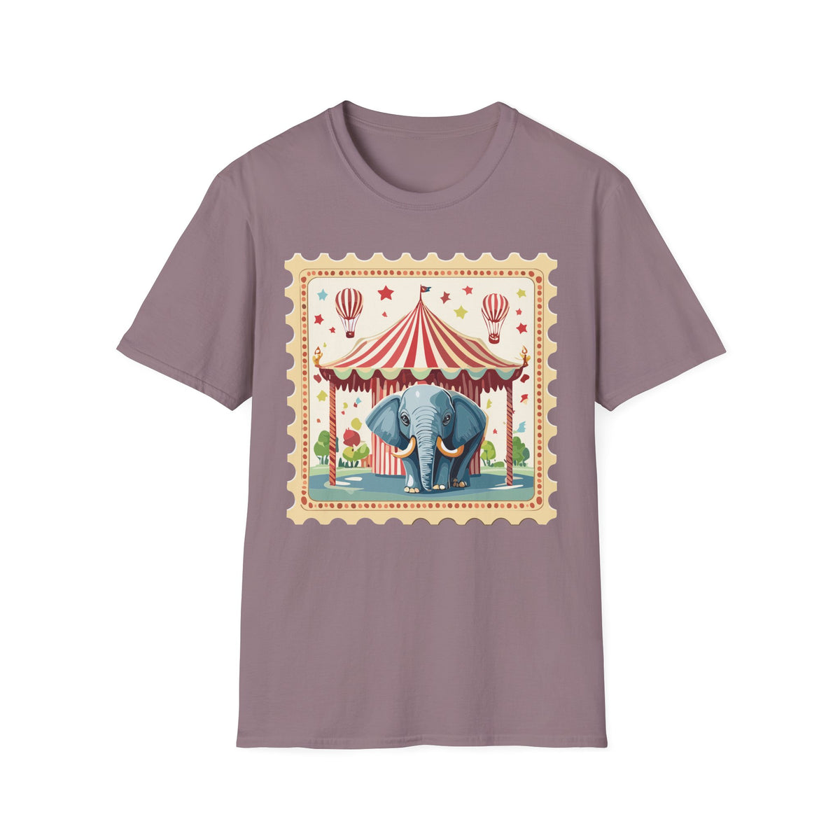 Vintage Circus Elephant T-Shirt | Carnival Tent, Hot Air Balloons Graphic Tee Unisex 100 Cotton Gildan T-Shirt