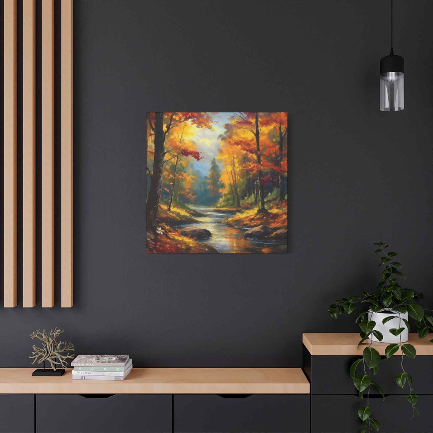 Fall Forest Print Canvas, Oil Paint Print 20x20, 24x24, 30x30, 32x32, 36x36 Art Design Print Pine-Wood Inner Frame MC-104