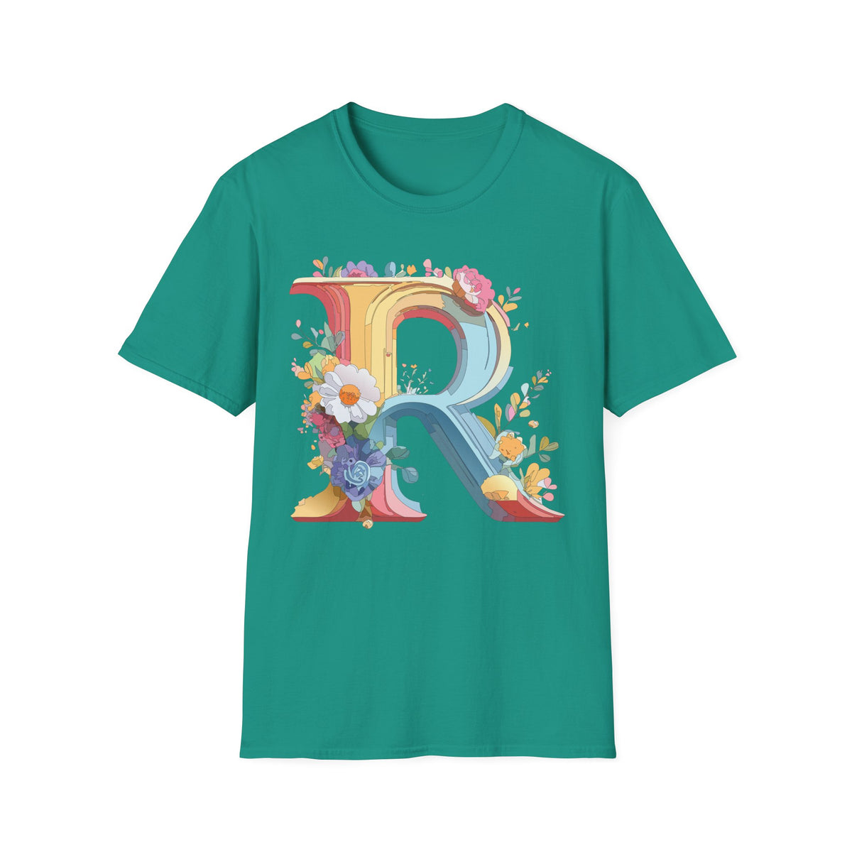 Floral Letter R T-Shirt | Decorative Monogram Initial R Tee