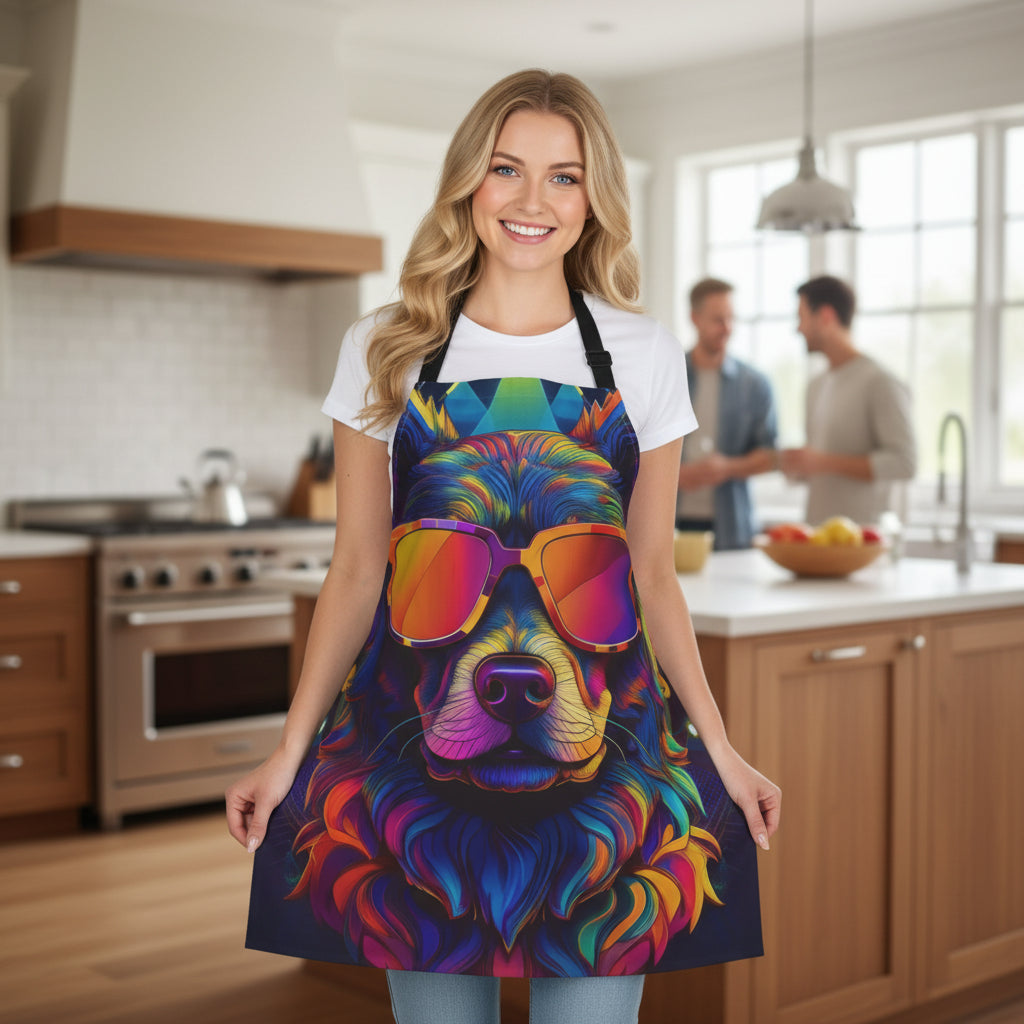 Colorful Sunglasses Dog Apron — Vibrant Neon Canine Kitchen Apron Stain-Resistant - Art Print Canvas Apron