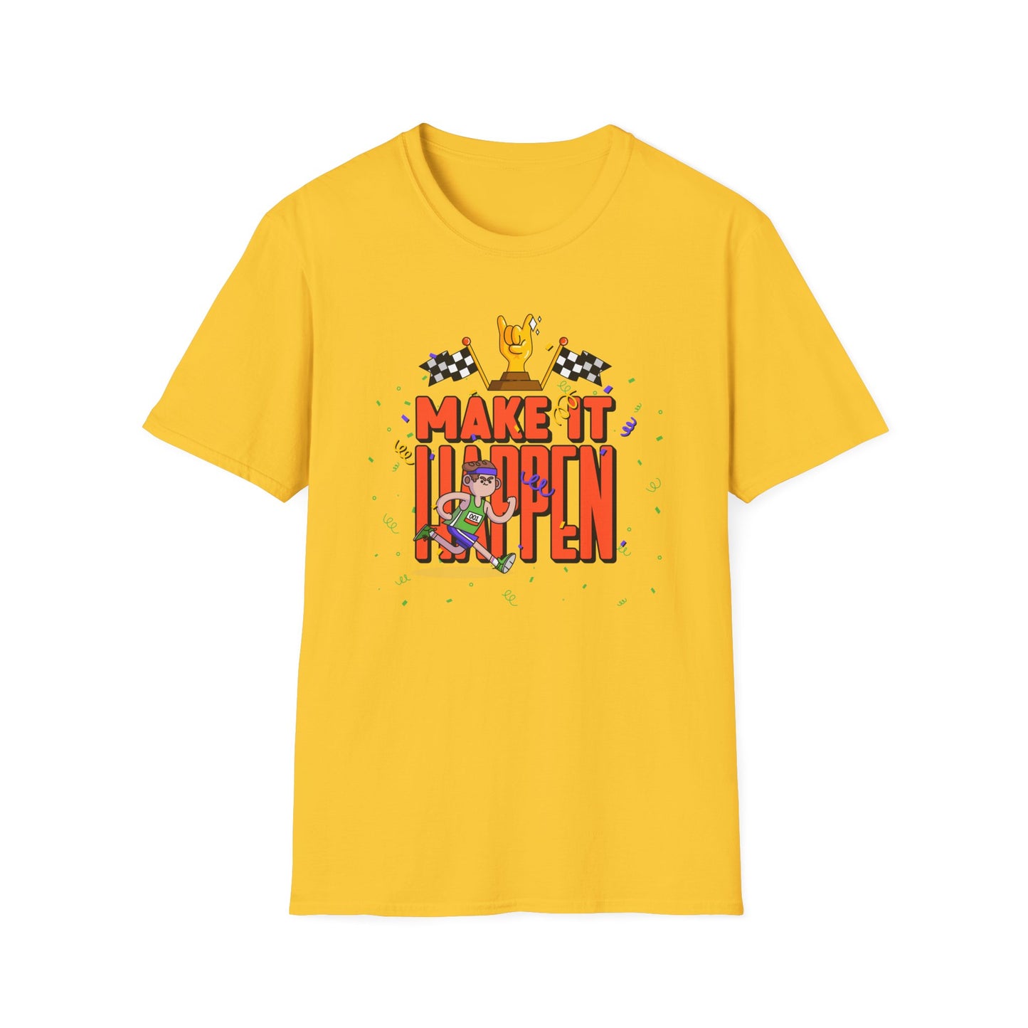 Make It Happen Racing Graphic T-Shirt Unisex Cotton Short Sleeves Gildan Softstyle 64000 Tee
