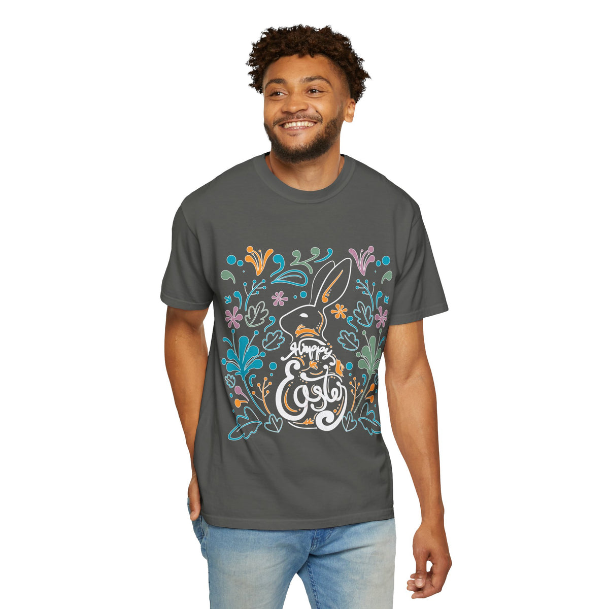 Easter Bunny Floral T-Shirt, Tee Shirt with Easter Signature, T Shirt with Easter Prints, Tee Shirt with Easter Design