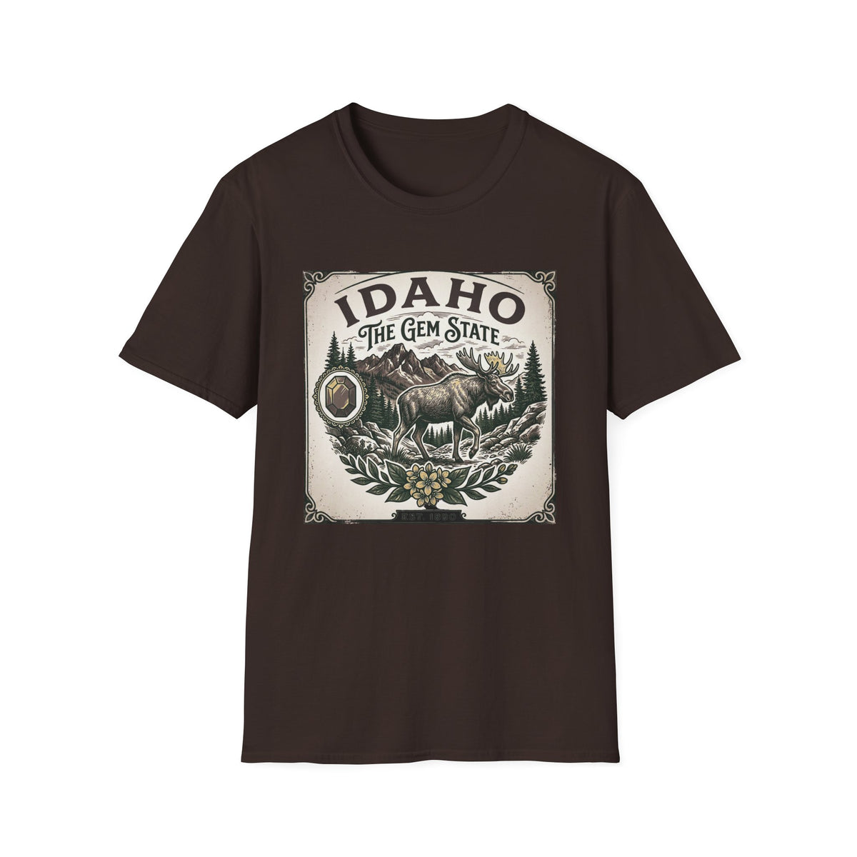 Idaho The Gem State Vintage Moose Travel Tourist Graphic Design Unisex 100 Cotton Gildan T-Shirt