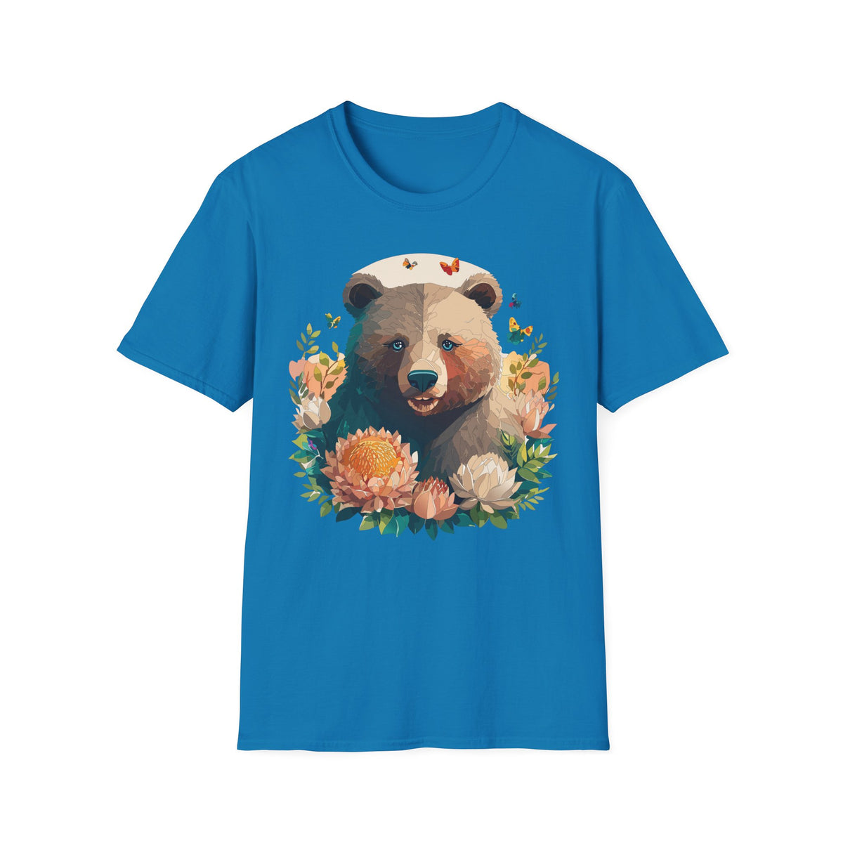Floral Bear with Butterflies T-Shirt | Woodland Animal Graphic Tee Unisex 100 Cotton Gildan T-Shirt
