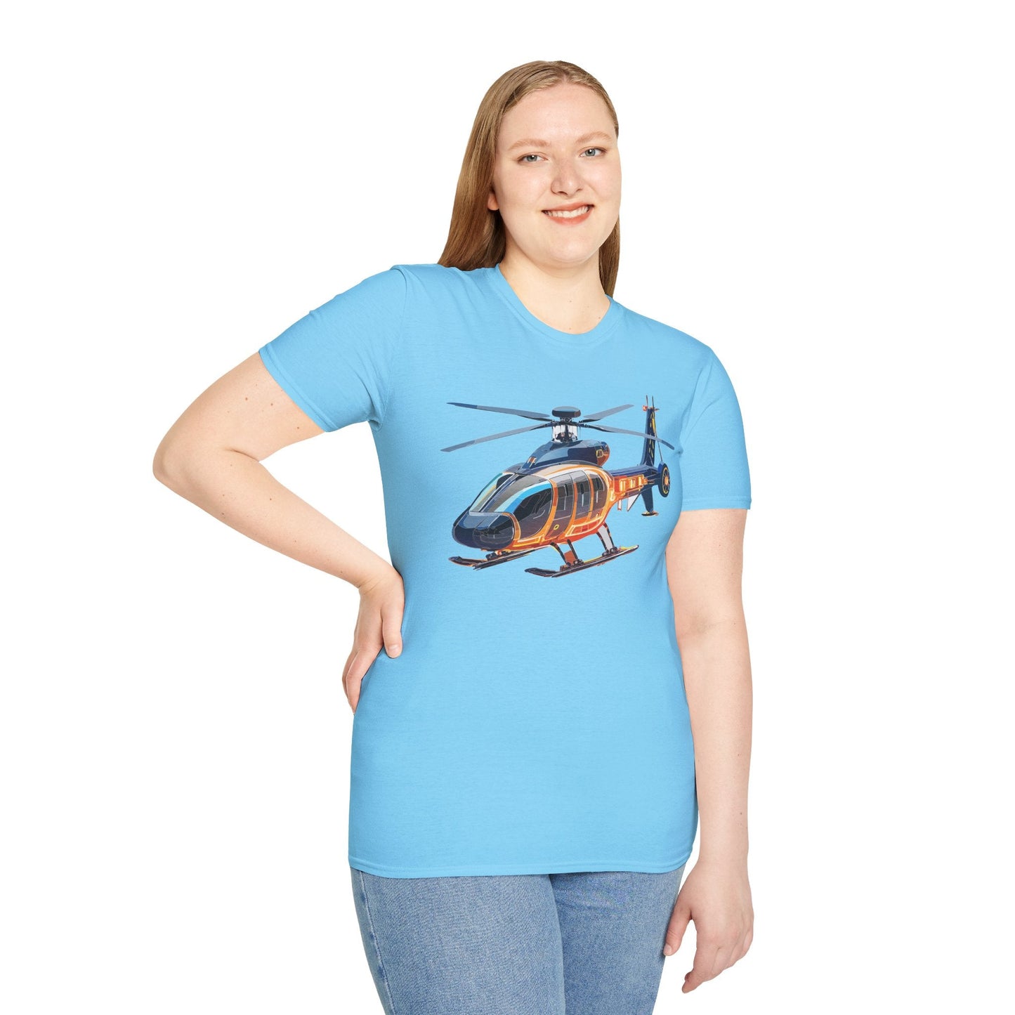 Unisex Helicopter Graphic T Shirt Softstyle 64000 Short Sleeve Chopper Tee For Everyday Comfort