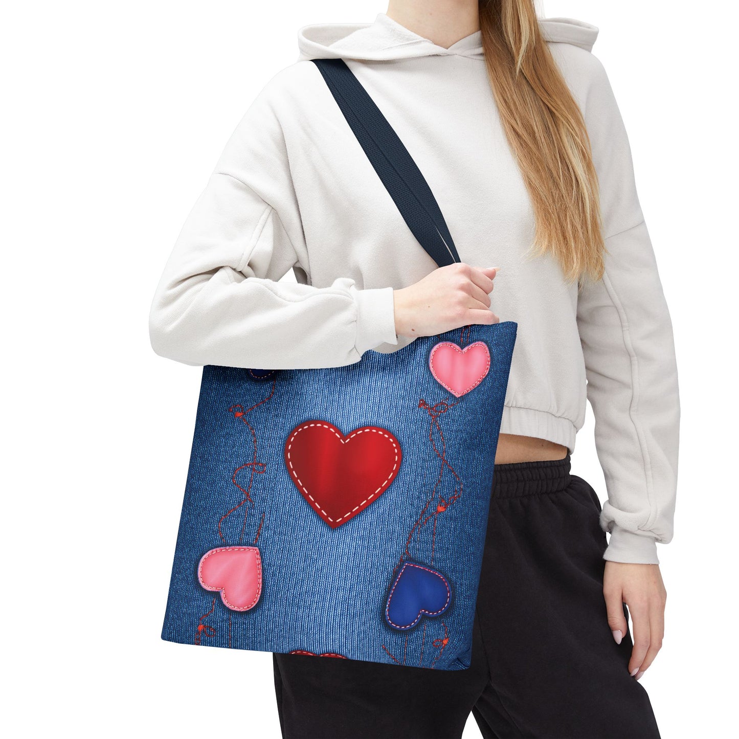 Love Day Graphic Design Denim Fabric Imitation Print Unisex Canvas Bag POLY 3 Sizes Tote Bag 201-23