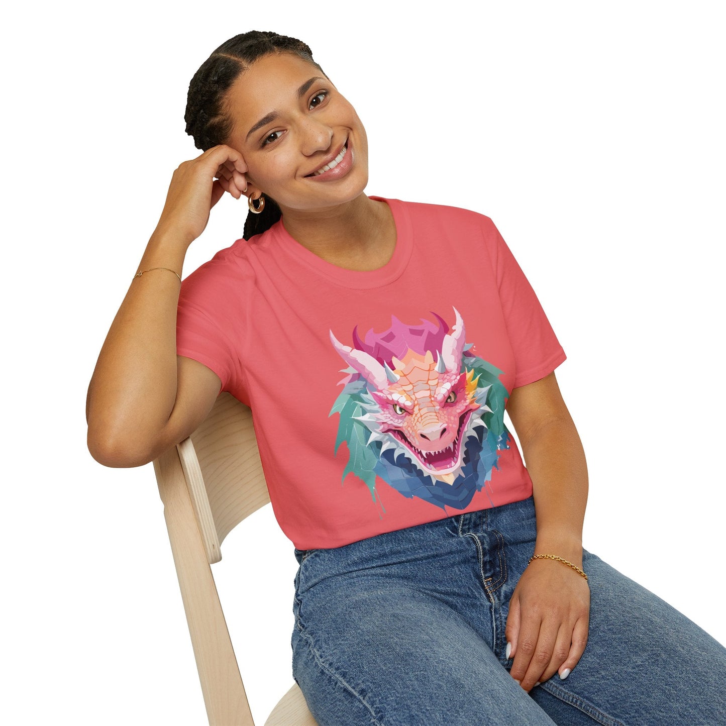 Dragon T Shirt Unisex Softstyle Cotton Tee With Animal Art Design Graphic Print Artwork