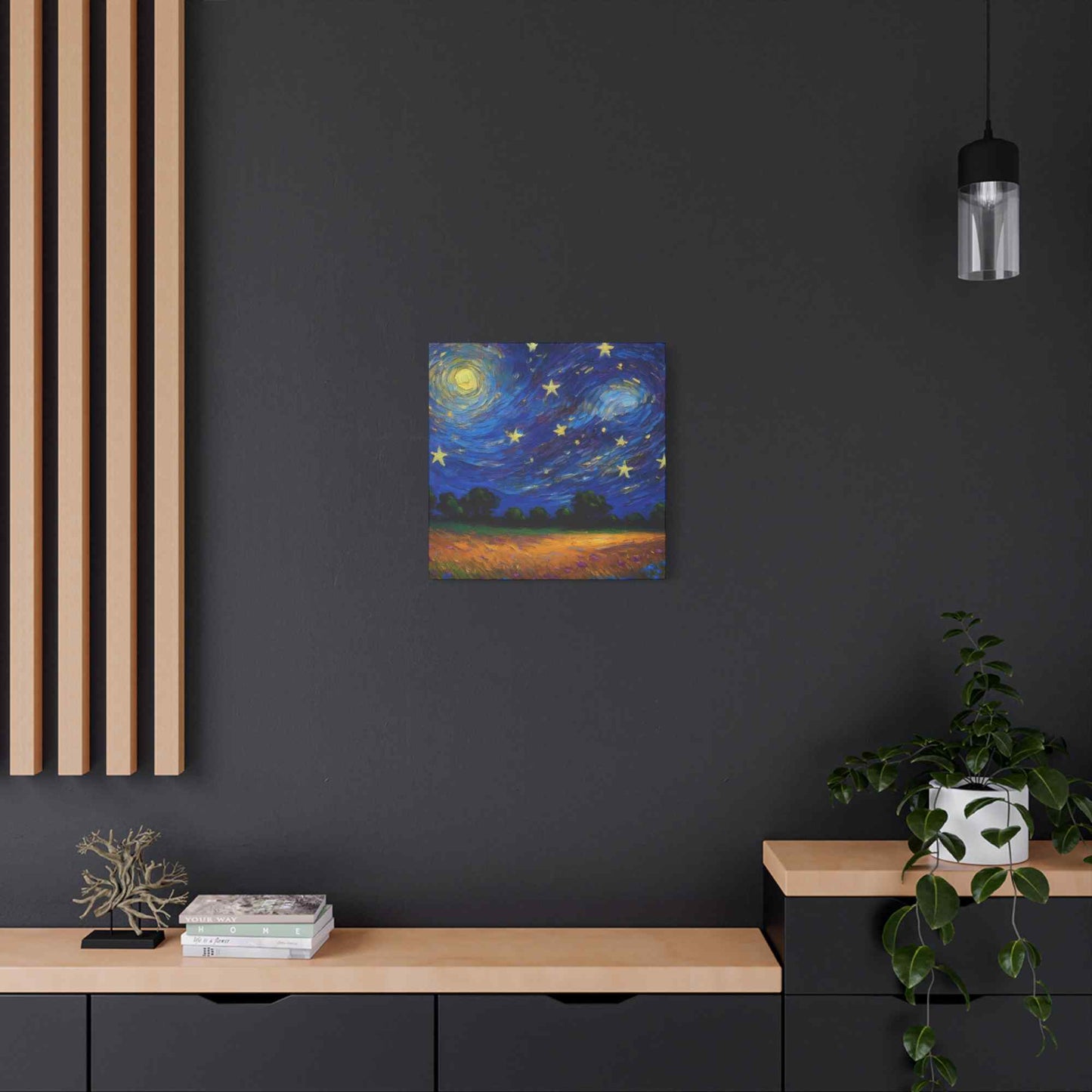 Starry Night Print Canvas, Oil Paint Print 20x20, 24x24, 30x30, 32x32, 36x36 Art Design Print Pine-Wood Inner Frame MC-39