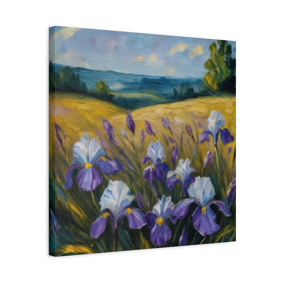 Irises Floral Print Canvas, Floral Oil Paint Print 20x20, 24x24, 30x30, 32x32, 36x36 Art Design Pine-Wood Inner Frame MC-181