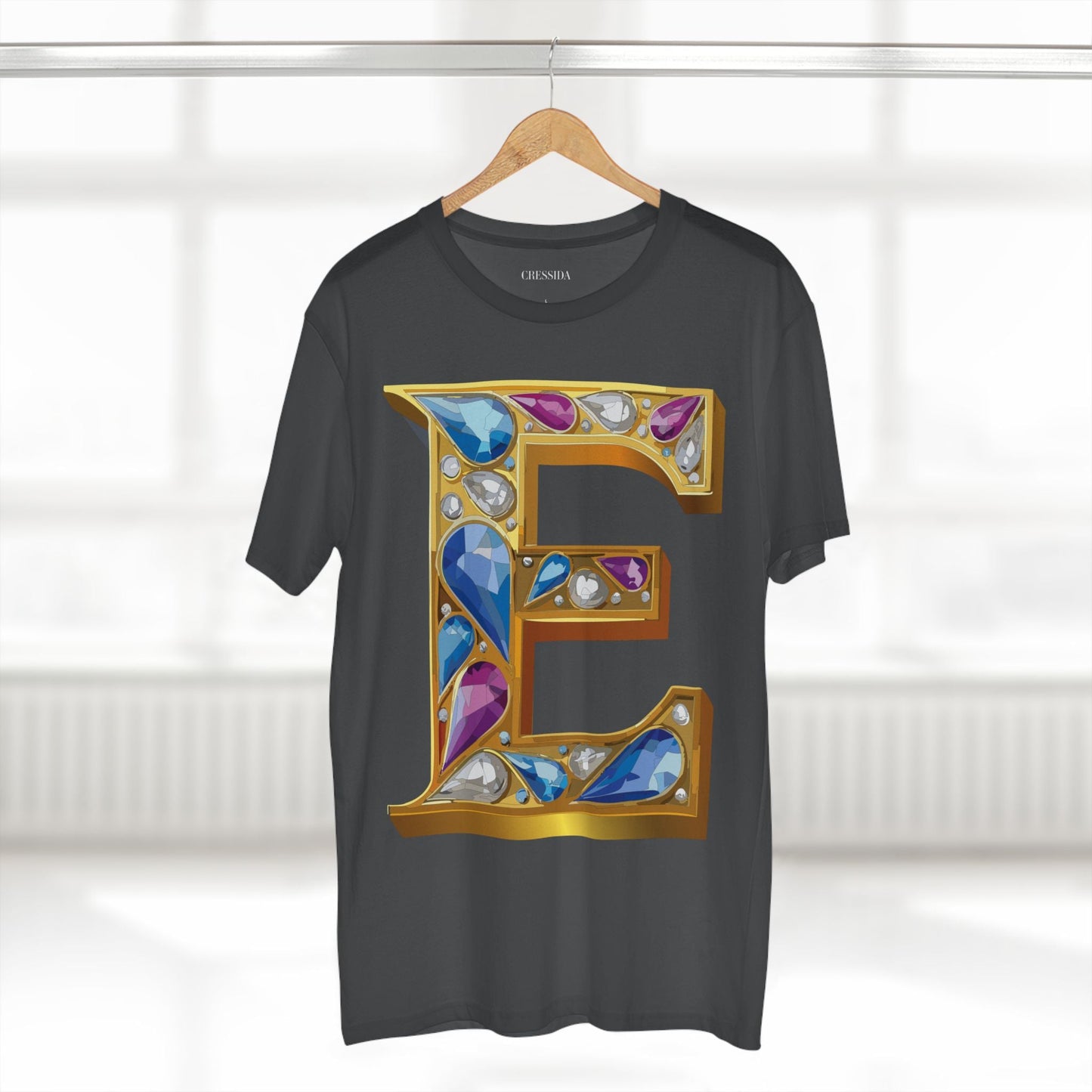 Letter E Graphic Design Tee Unisex 100 Cotton With Antique Gold Letters Artwork T-Shirt