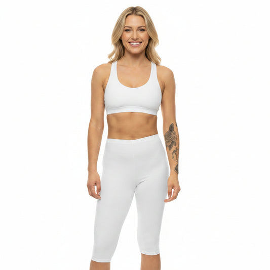 True White Capri Leggings Women's Poly Span Solid Color Casual Stretch Short Pants