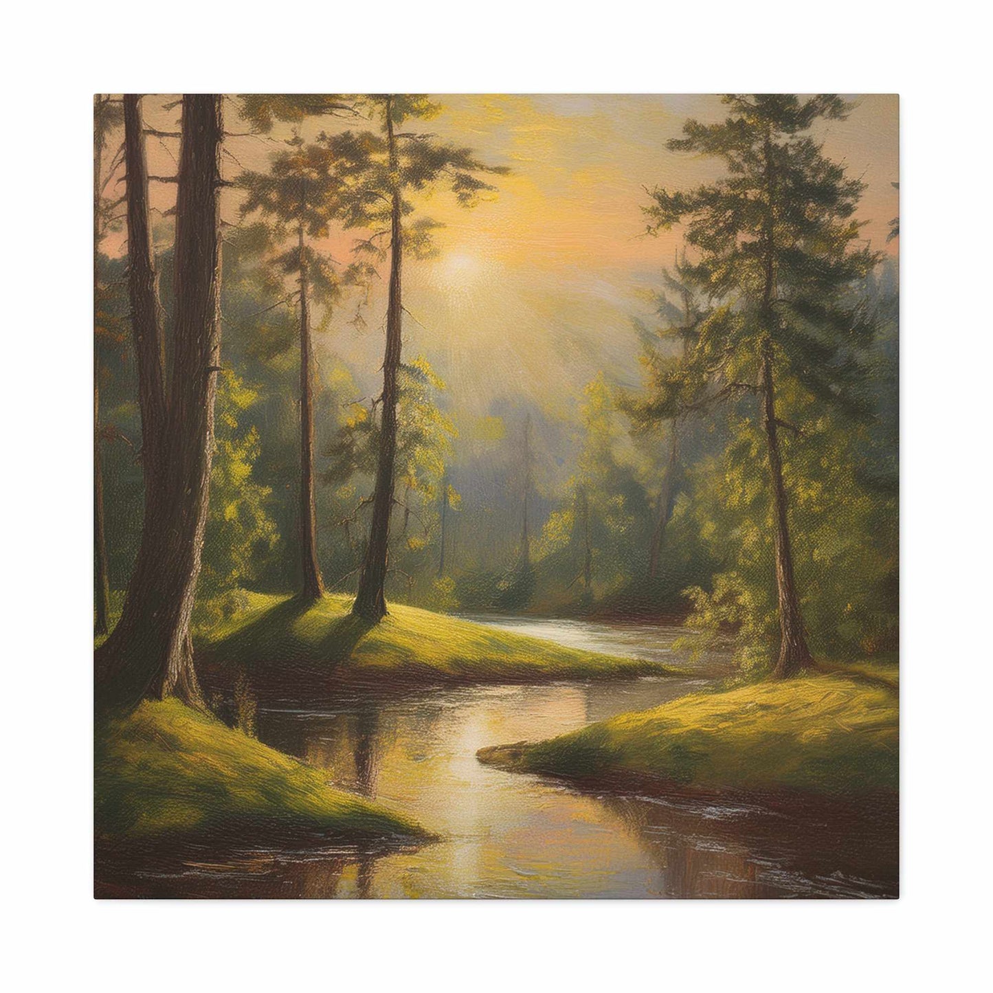 Forest Print Canvas, Trees Oil Paint Print 20x20, 24x24, 30x30, 32x32, 36x36 Art Design Print Pine-Wood Inner Frame MC-68