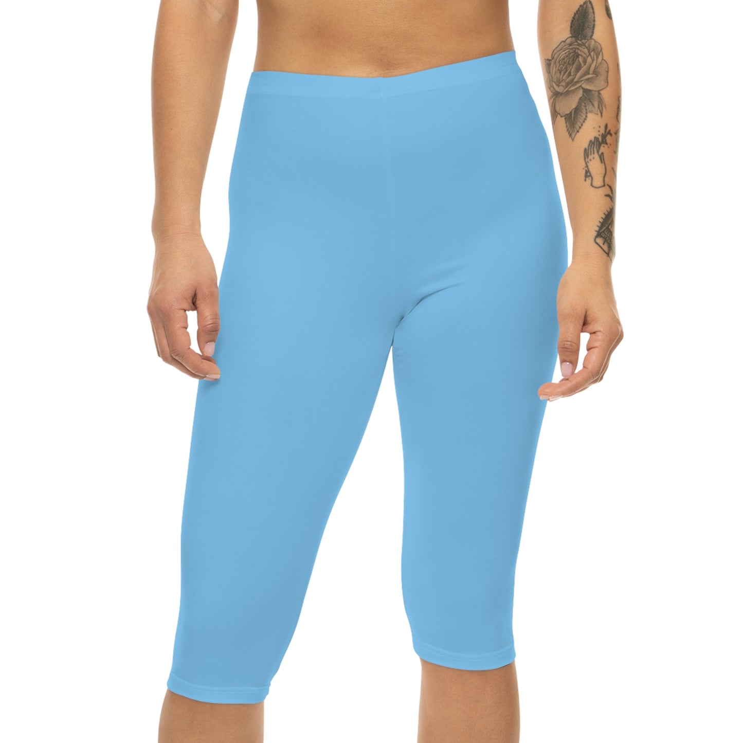 Sky Blue Color Women's Brushed Suede Poly Span Casual Capri Leggings XS-2XL