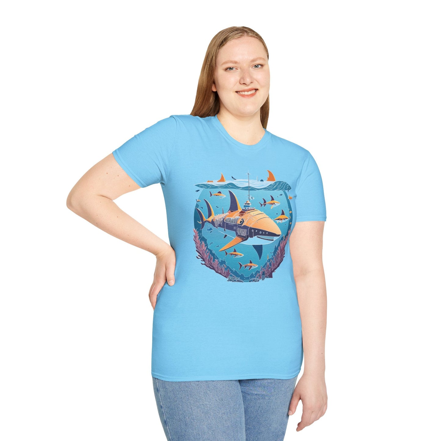 Ocean Tee Shirt Unisex Softstyle Cotton Tee 4.5 Oz Lightweight U Boat Theme Design