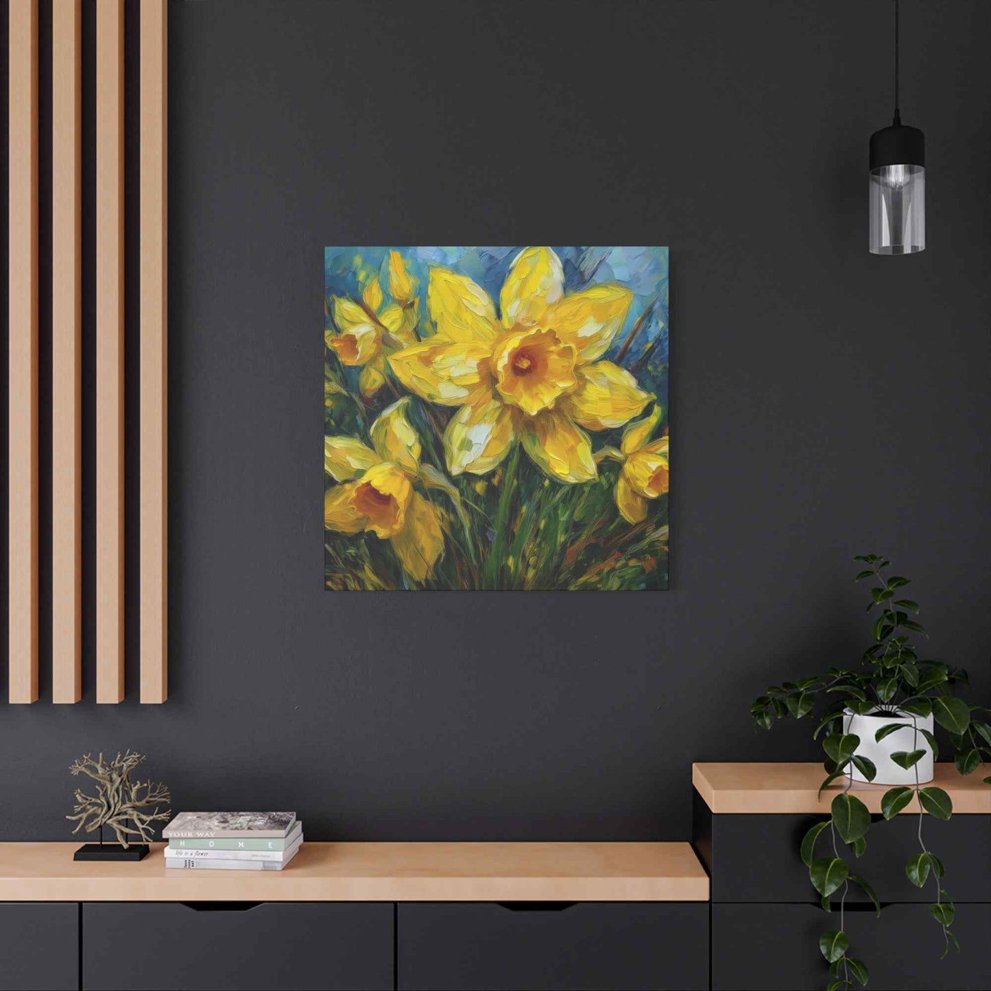 Narcissus Print Canvas, Floral Oil Paint Print 20x20, 24x24, 30x30, 32x32, 36x36 Art Design Pine-Wood Inner Frame MC-178