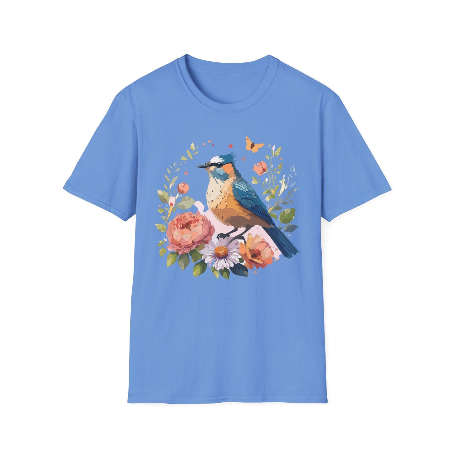 Floral Bird T Shirt Unisex Softstyle Gildan 64000 Tee 100 Percent Ring Spun Cotton