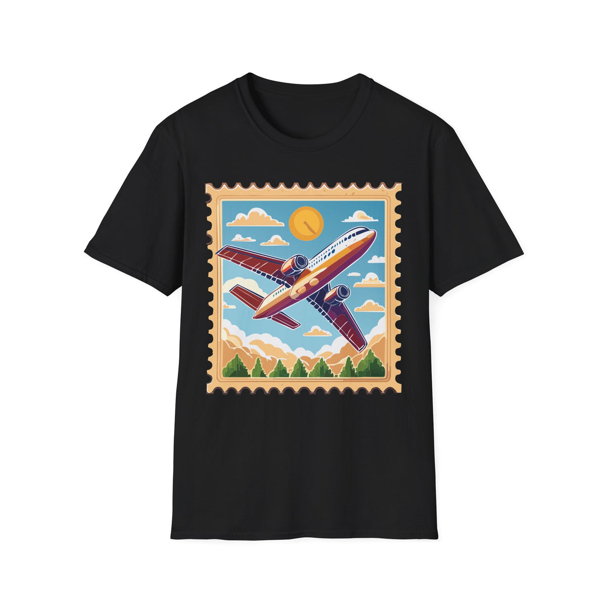 Retro Airplane Stamp design T-Shirt | Vintage Travel Plane Graphic Tee Unisex 100 Cotton Gildan T-Shirt