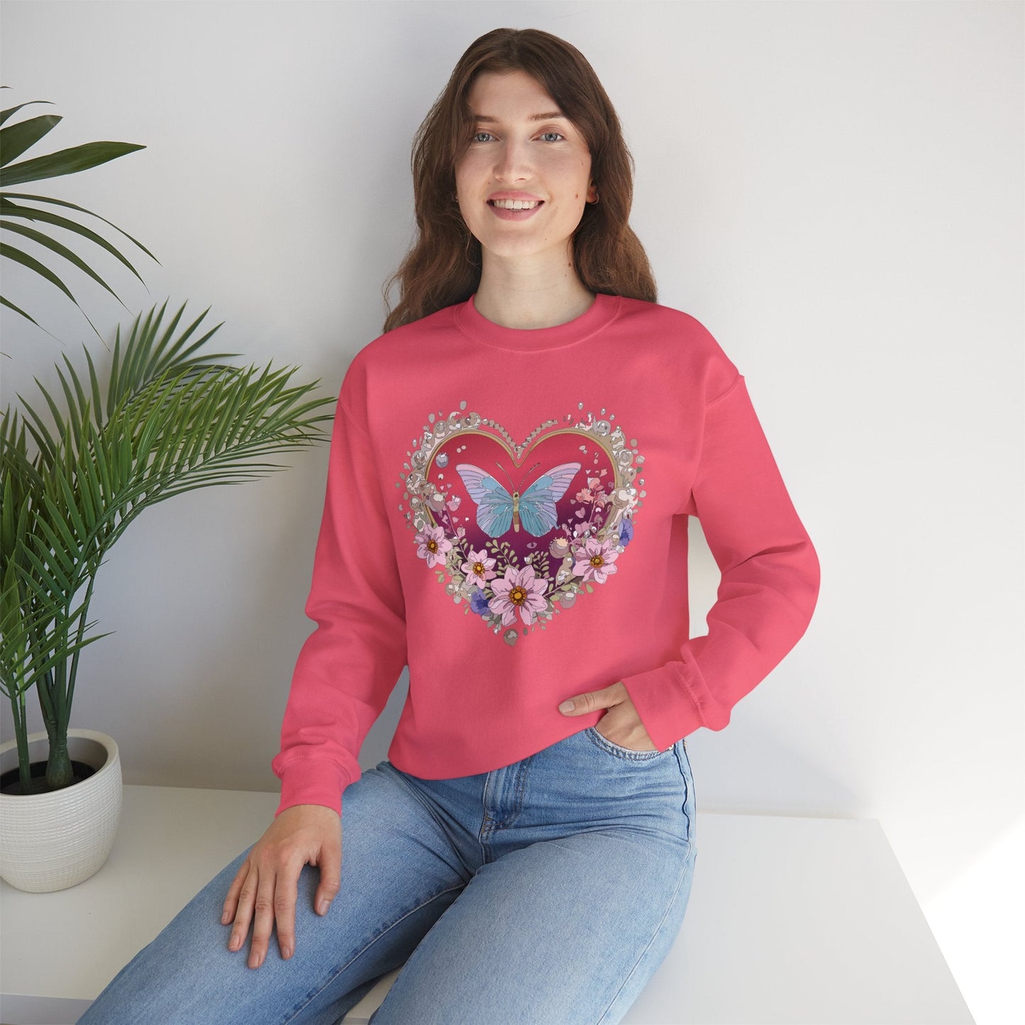 Floral Heart Sweatshirt For Valentines Day Unisex Floral Love Crewneck Sweatshirt
