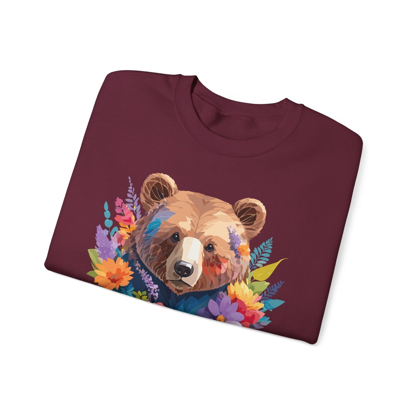 Unisex Floral Bear Sweatshirt Art Design Animals Gildan 18000 Crewneck