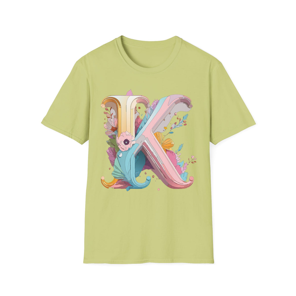Floral Letter K T-Shirt | Botanical Monogram Tee