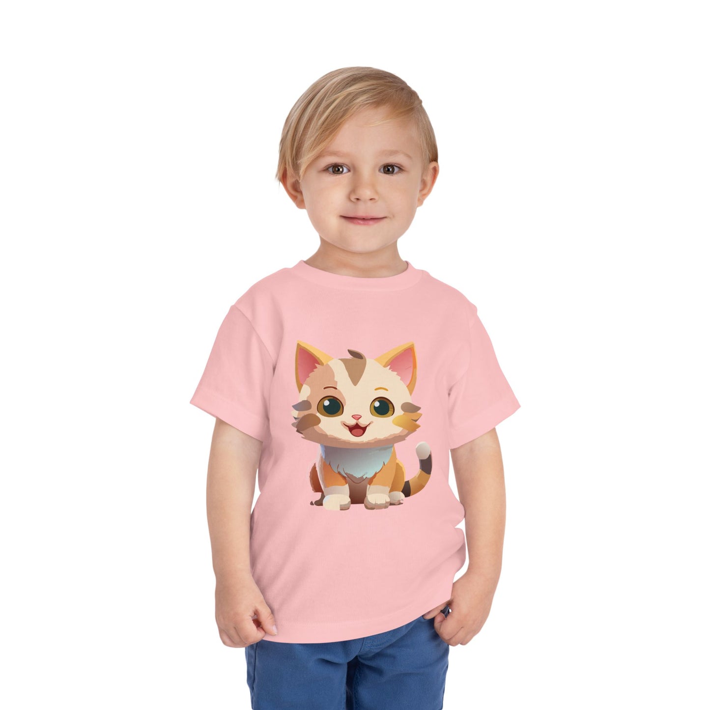 Cute Cat Toddler Short Sleeve Tee - Adorable Kitty Graphic Tee for Kids (2T-5T)