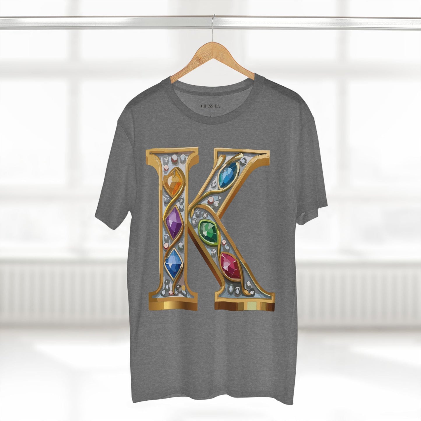 Letter K Graphic Design Tee Unisex 100 Cotton With Antique Gold Letters Artwork T-Shirt