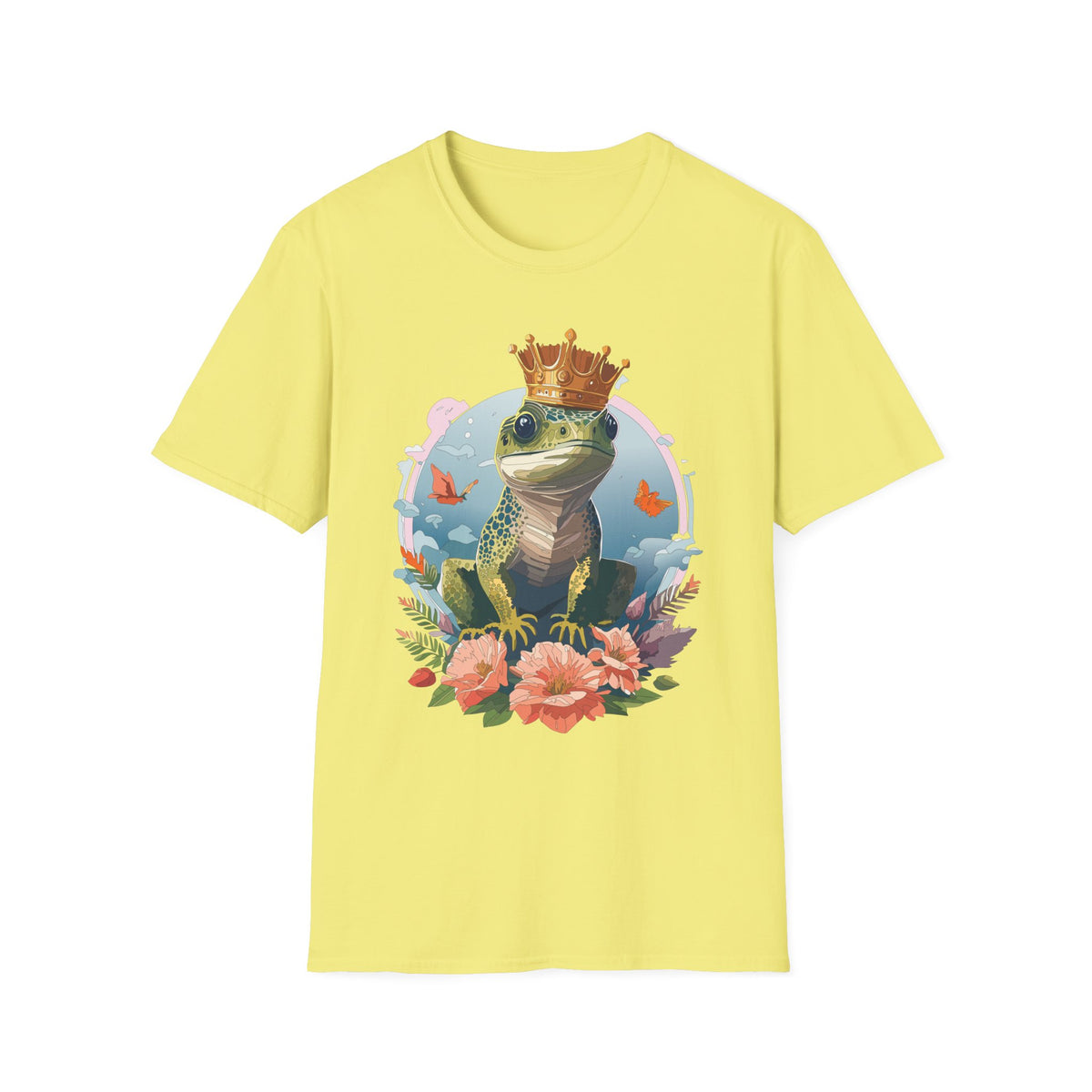 Frog Prince T-Shirt | Crowned Frog Illustration, Floral Accent