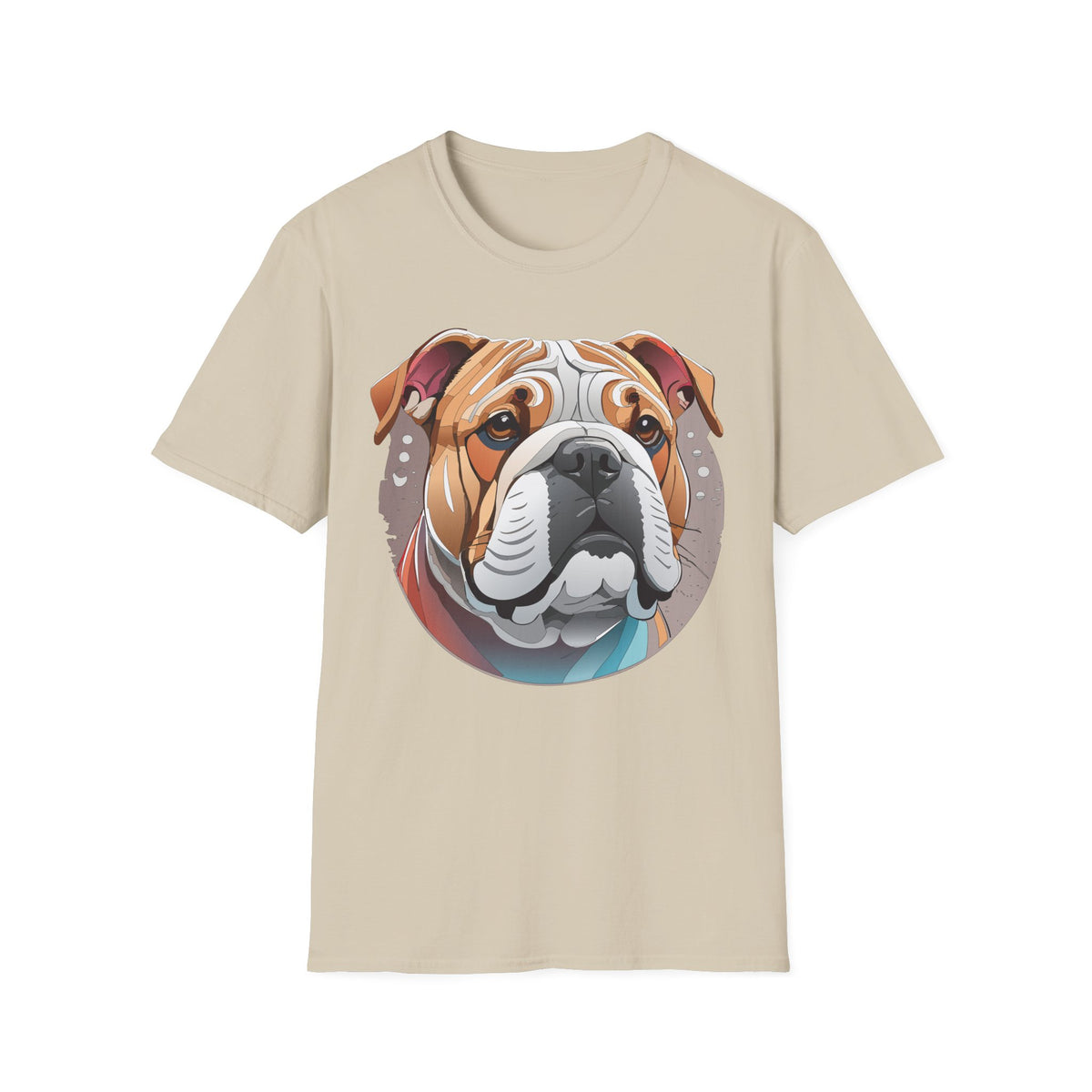 Bulldog Graphic T-Shirt — Colorful English Bulldog Portrait Graphic Design Unisex 100 Cotton Gildan T-Shirt