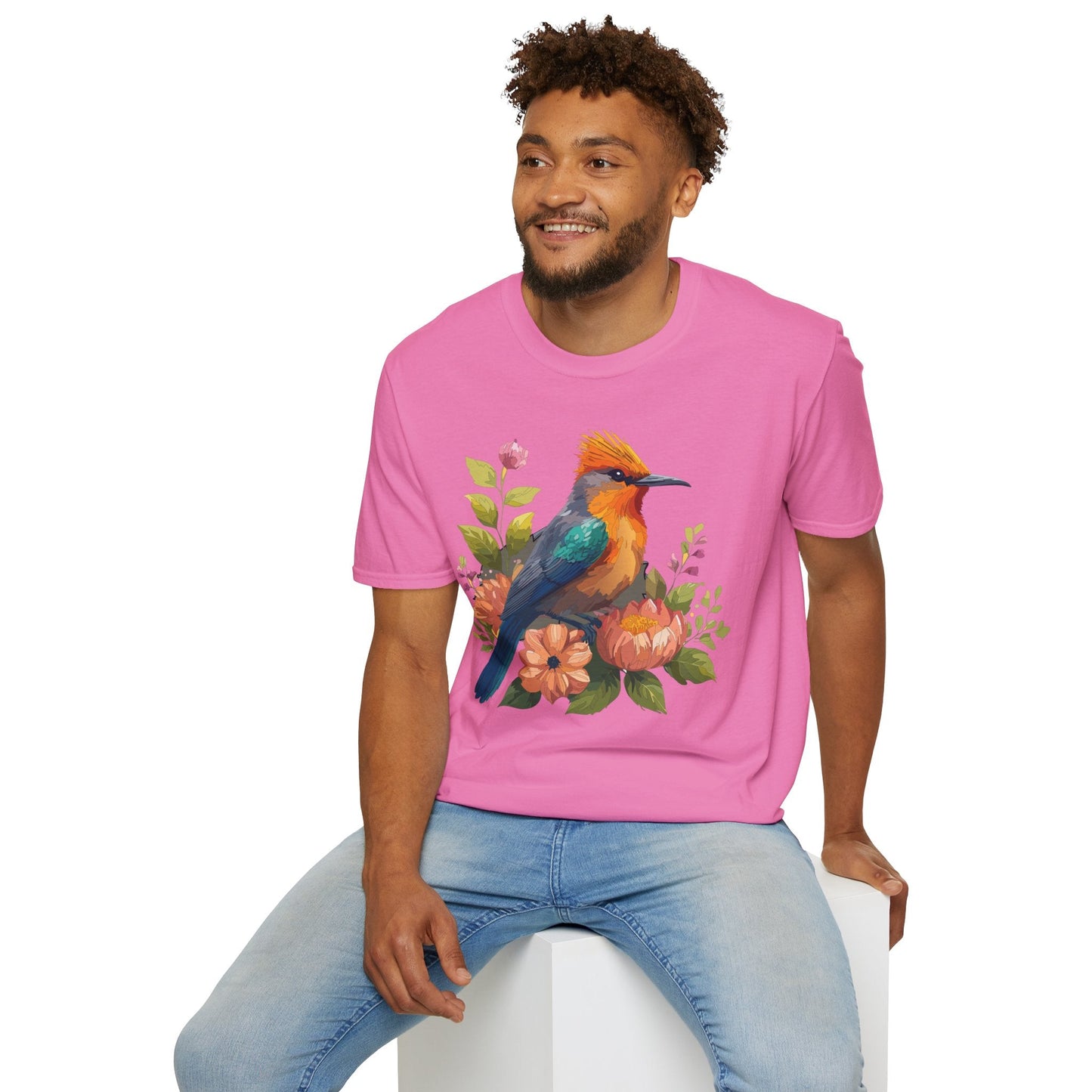 Floral Bird T Shirt For Unisex Wear Gildan Softstyle 64000 100 Percent Cotton Tee