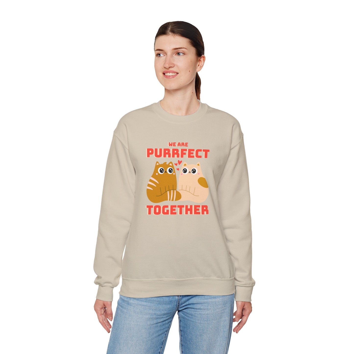 Cat Heart Sweatshirt Unisex 50/50 Cotton-Poly Blend Valentine Gift For Cat Lovers