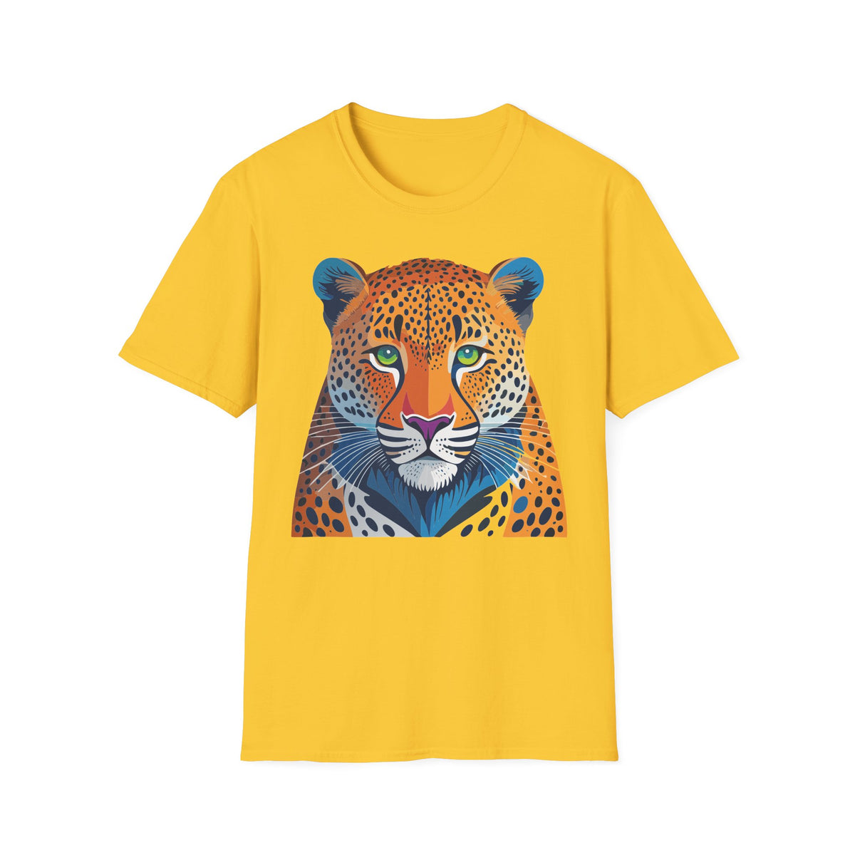 Colorful Leopard Face T-Shirt | Vibrant Big Cat Illustration