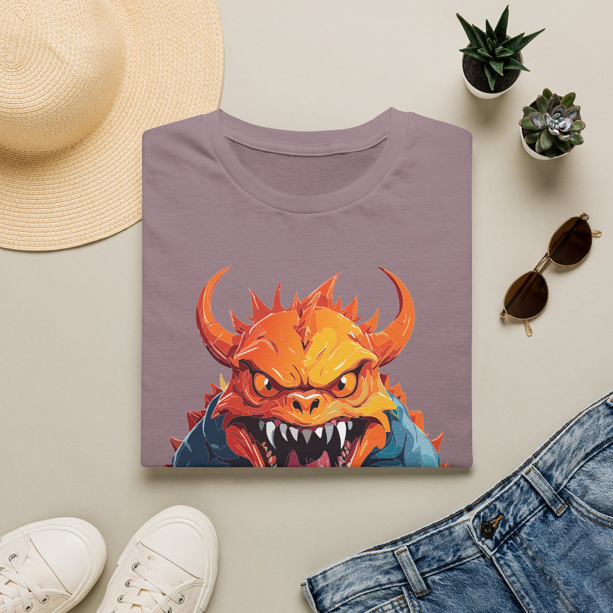 Monster Roar T‑Shirt — Fierce Orange Dragon Cartoon Graphic Tee Unisex 100 Cotton Gildan T-Shirt