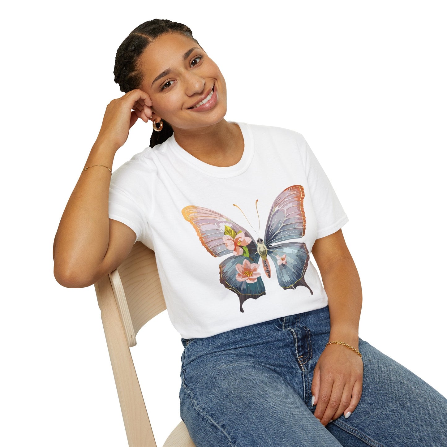 Butterfly Print T Shirt For Men Women Unisex Monarch Design Softstyle Cotton Tee